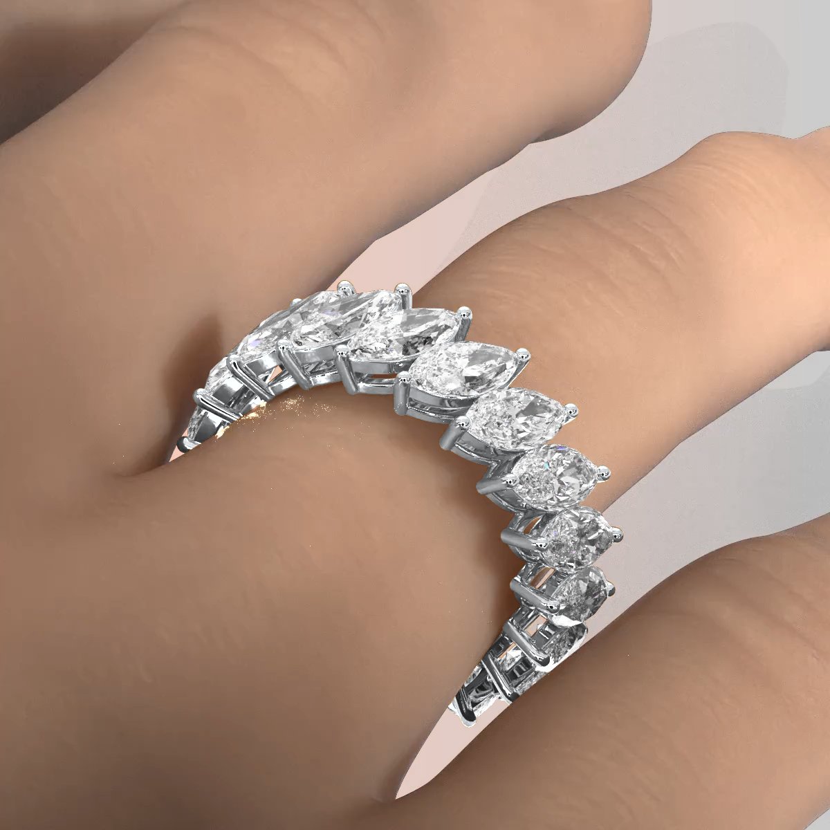 Marquise Lab Diamond Shared Prong Women's Wedding Band 7 mm 4.8ctw.