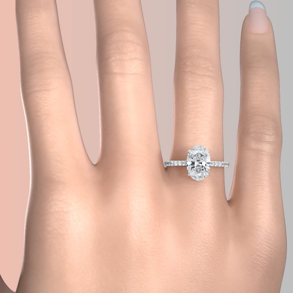 U Pave Hidden Halo Oval Diamond Engagement Ring 14k White Gold 2.39 Ctw.