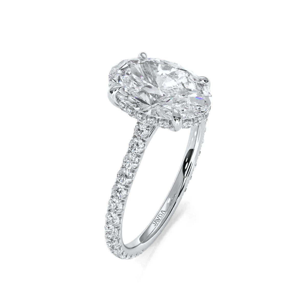 U Pave Hidden Halo Oval Diamond Engagement Ring 14k White Gold 2.39 Ctw.