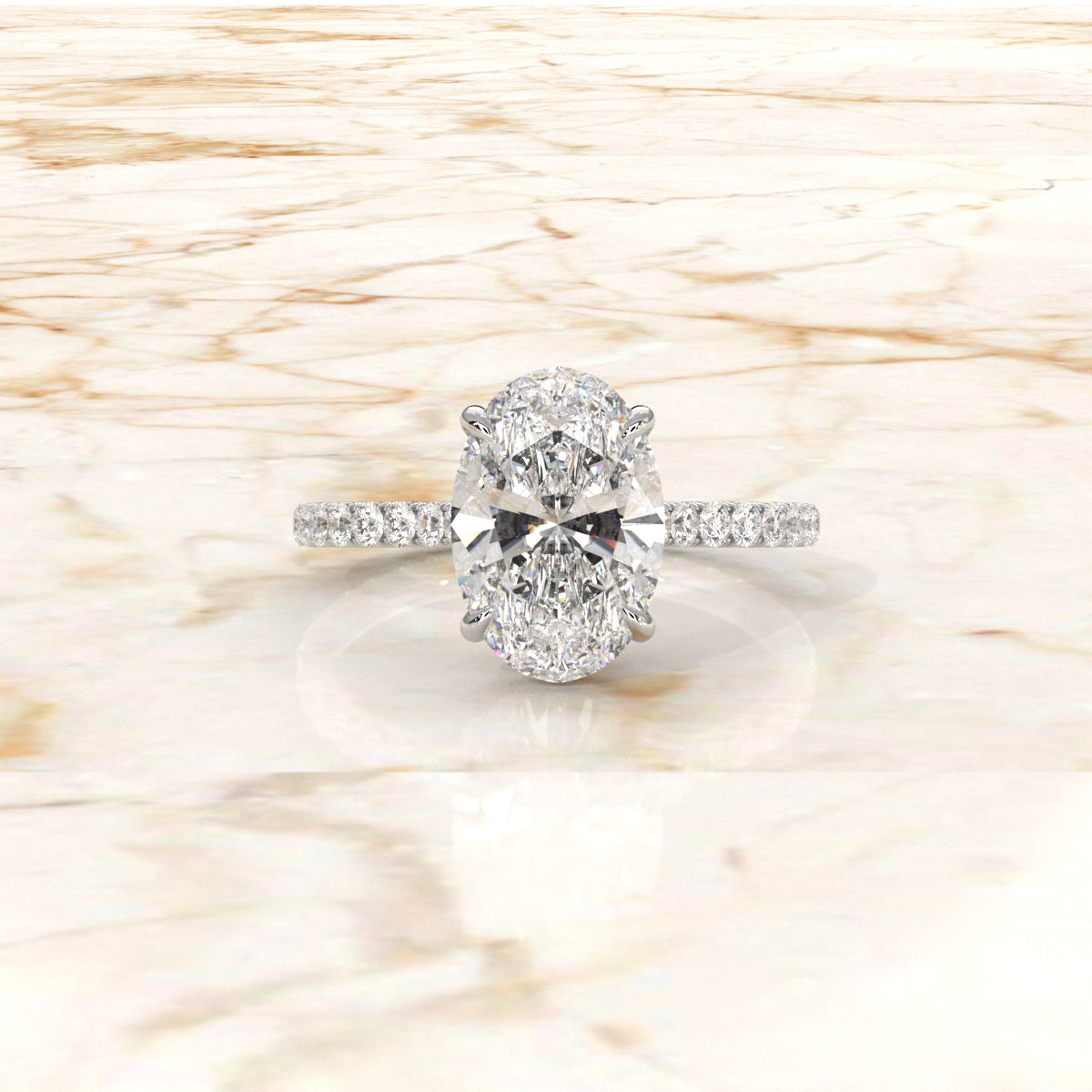 U Pave Hidden Halo Oval Diamond Engagement Ring 14k White Gold 2.39 Ctw.