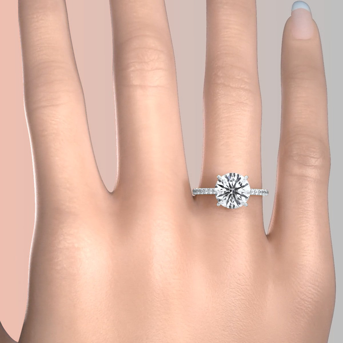 U Pave Hidden Halo Round Diamond Engagement Ring 14k White Gold 2.51 Ctw.