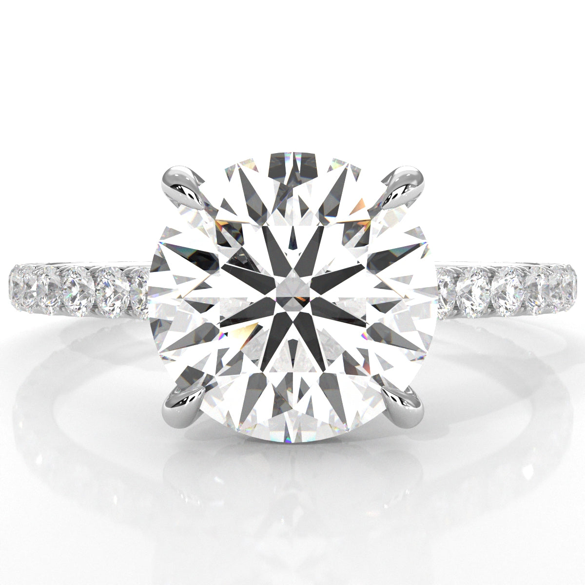 U Pave Hidden Halo Round Diamond Engagement Ring 14k White Gold 2.51 Ctw.