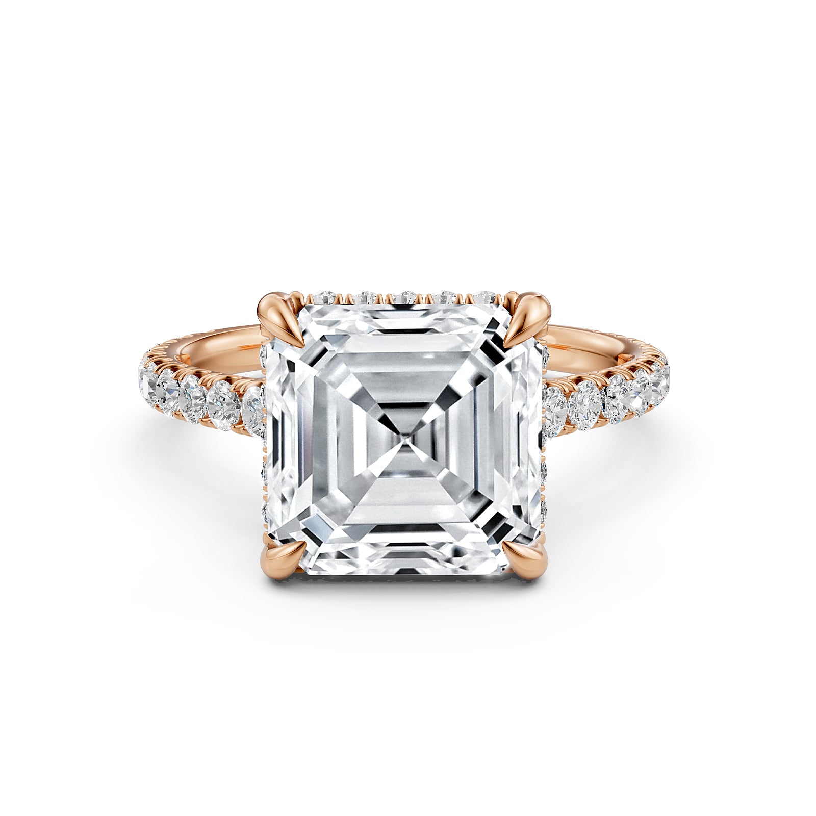 French U Pave Set Hidden Halo Lab Grown Diamond Asscher Engagement Ring