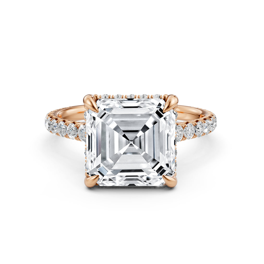 French U Pave Set Hidden Halo Lab Grown Diamond Asscher Engagement Ring