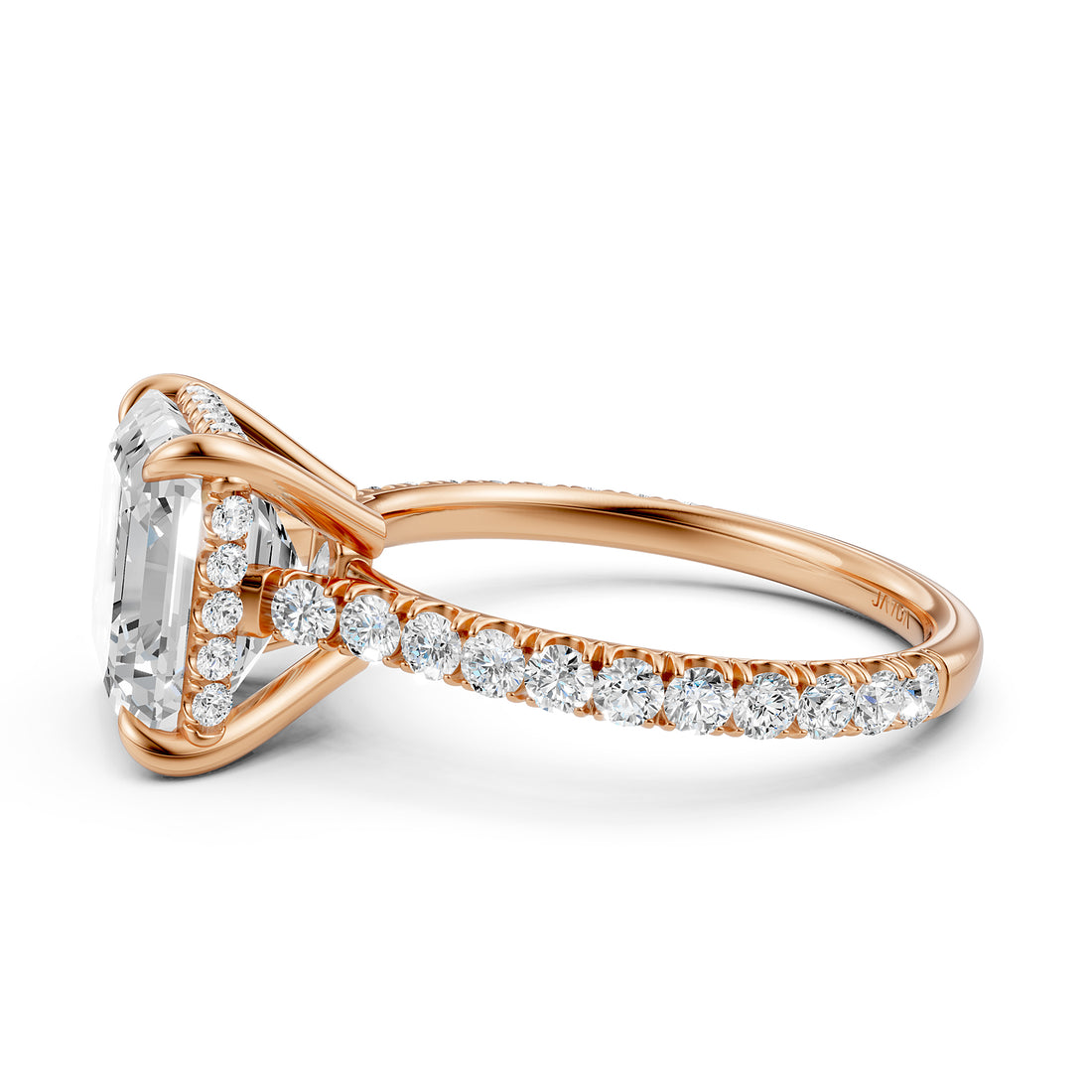 French U Pave Set Hidden Halo Lab Grown Diamond Asscher Engagement Ring