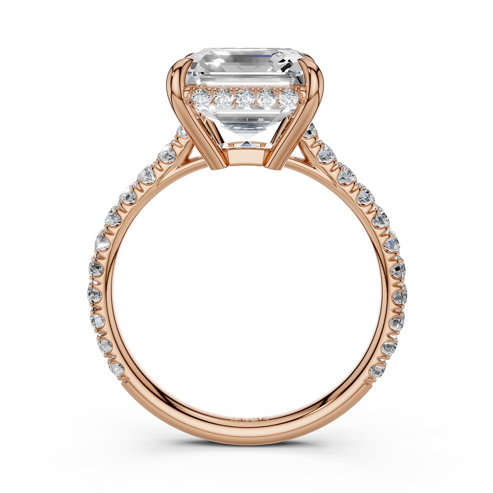 French U Pave Set Hidden Halo Lab Grown Diamond Engagement Ring IGI Certified 3.52 Ctw.