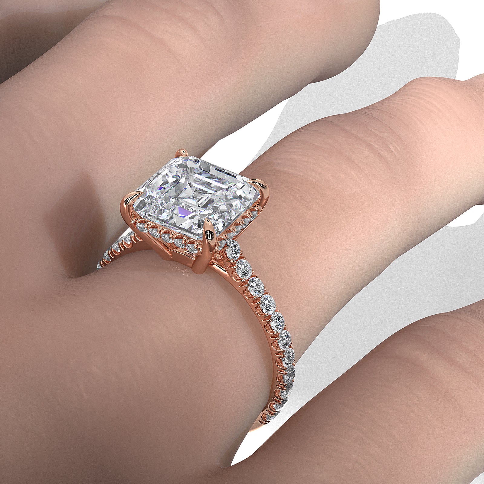 French U Pave Set Hidden Halo Lab Grown Diamond Engagement Ring IGI Certified 3.52 Ctw.