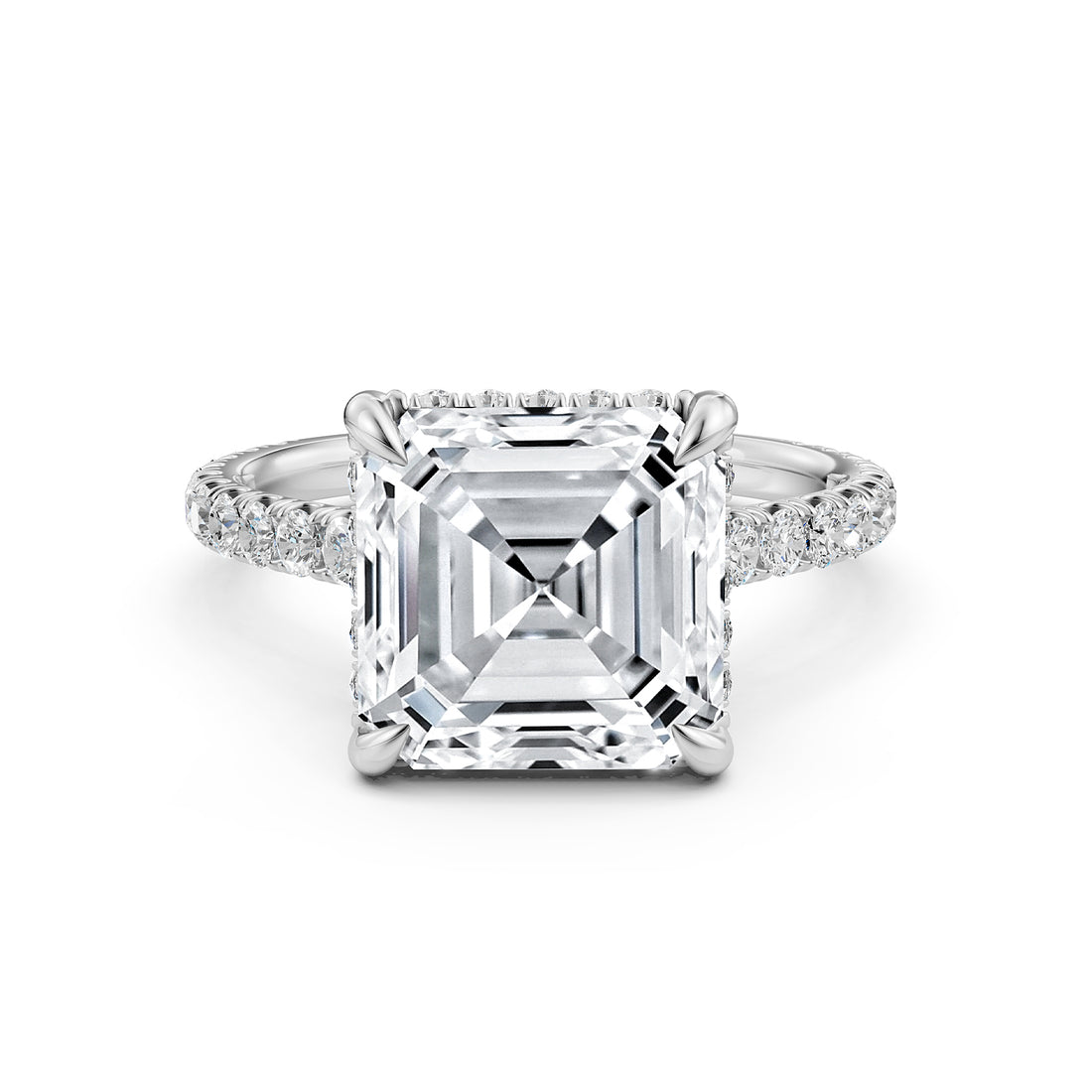 French U Pave Set Hidden Halo Lab Grown Diamond Asscher Engagement Ring