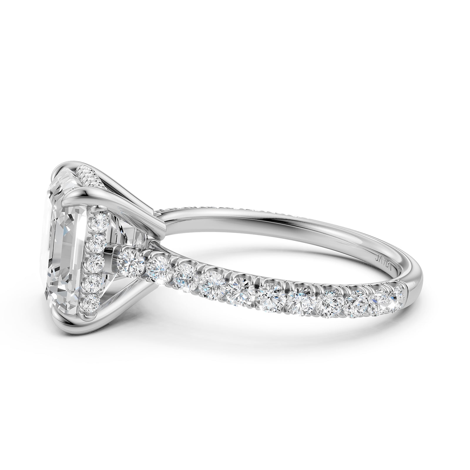 French U Pave Set Hidden Halo Lab Grown Diamond Engagement Ring IGI Certified 3.52 Ctw.