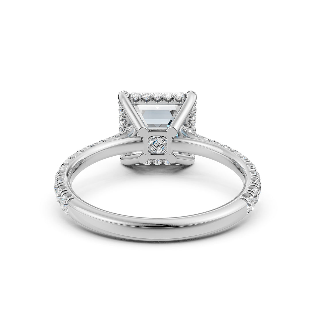 French U Pave Set Hidden Halo Lab Grown Diamond Engagement Ring IGI Certified 3.52 Ctw.