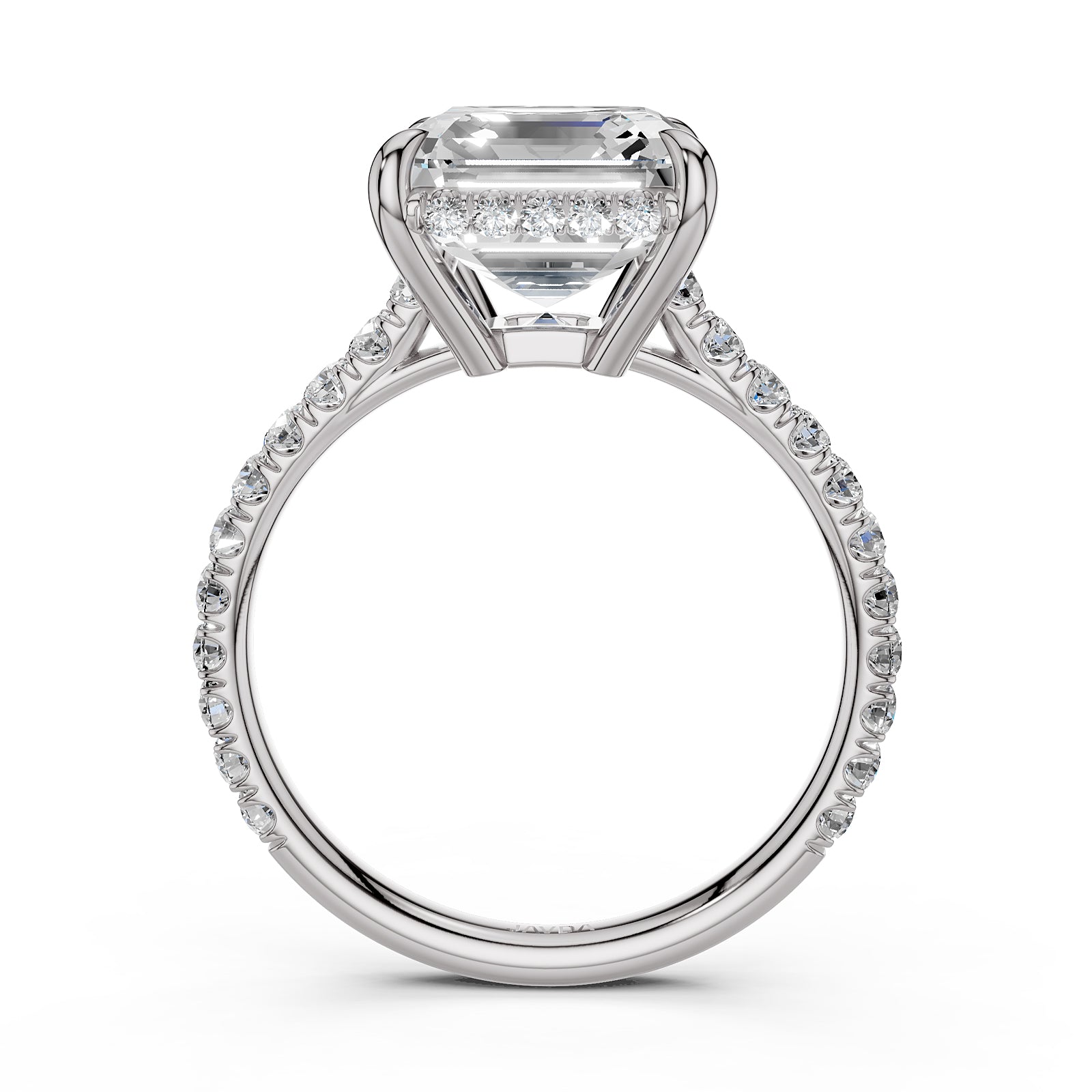 French U Pave Set Hidden Halo Lab Grown Diamond Engagement Ring IGI Certified 3.52 Ctw.