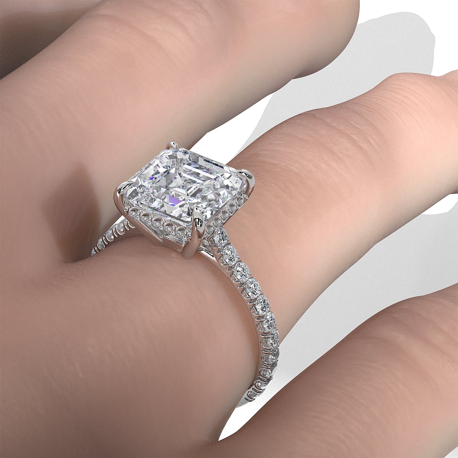 French U Pave Set Hidden Halo Lab Grown Diamond Engagement Ring IGI Certified 3.52 Ctw.