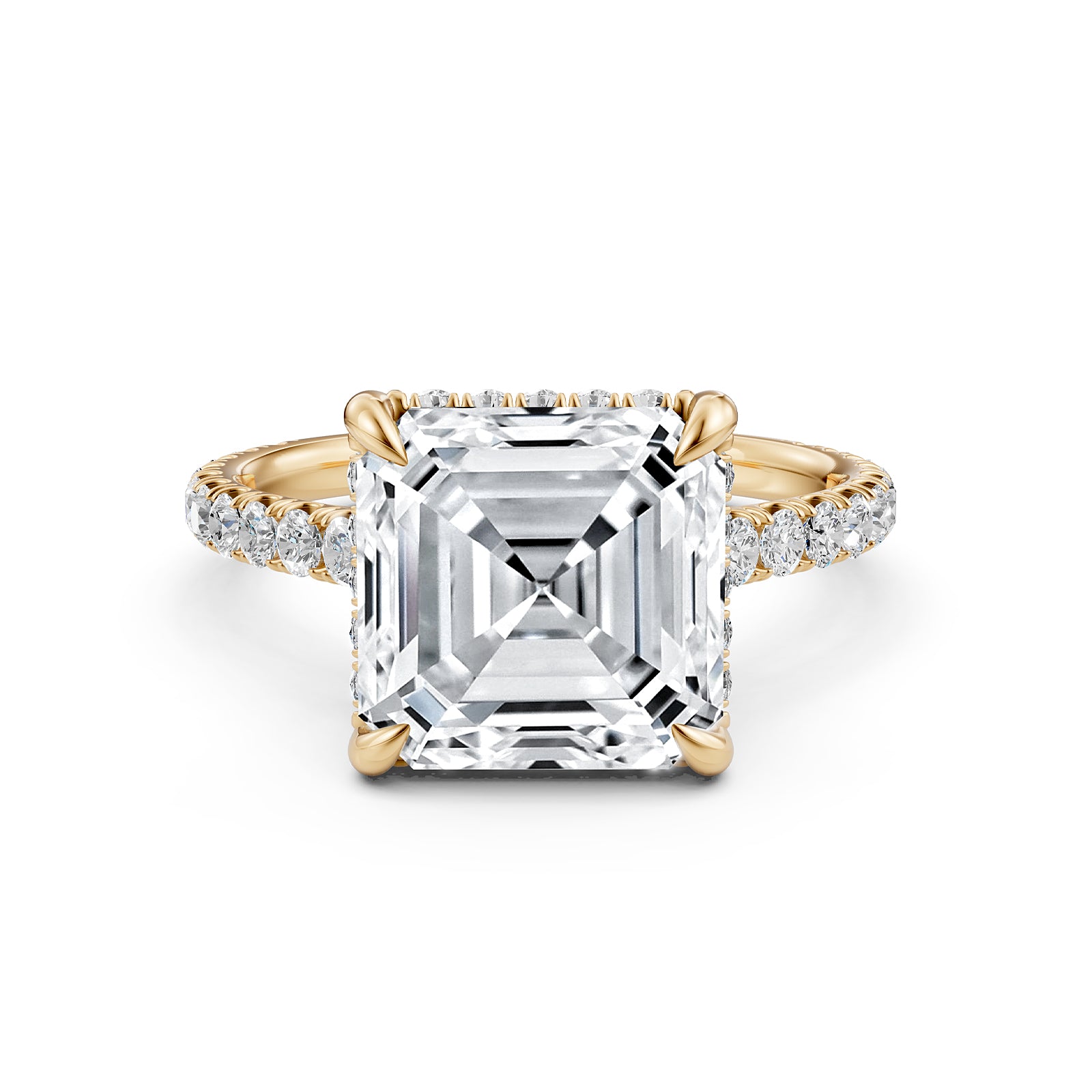 French U Pave Set Hidden Halo Lab Grown Diamond Engagement Ring IGI Certified 3.52 Ctw.