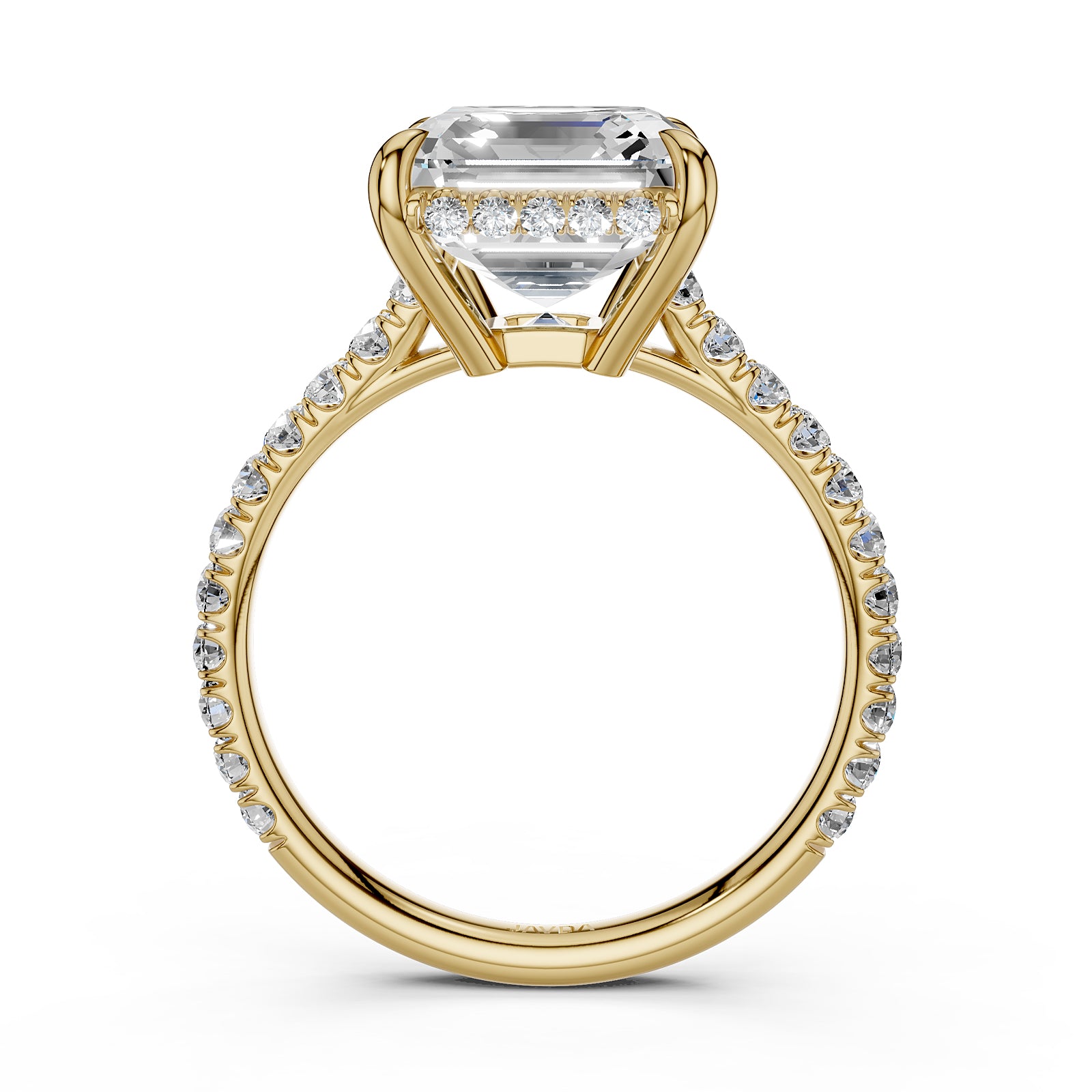 French U Pave Set Hidden Halo Lab Grown Diamond Engagement Ring IGI Certified 3.52 Ctw.