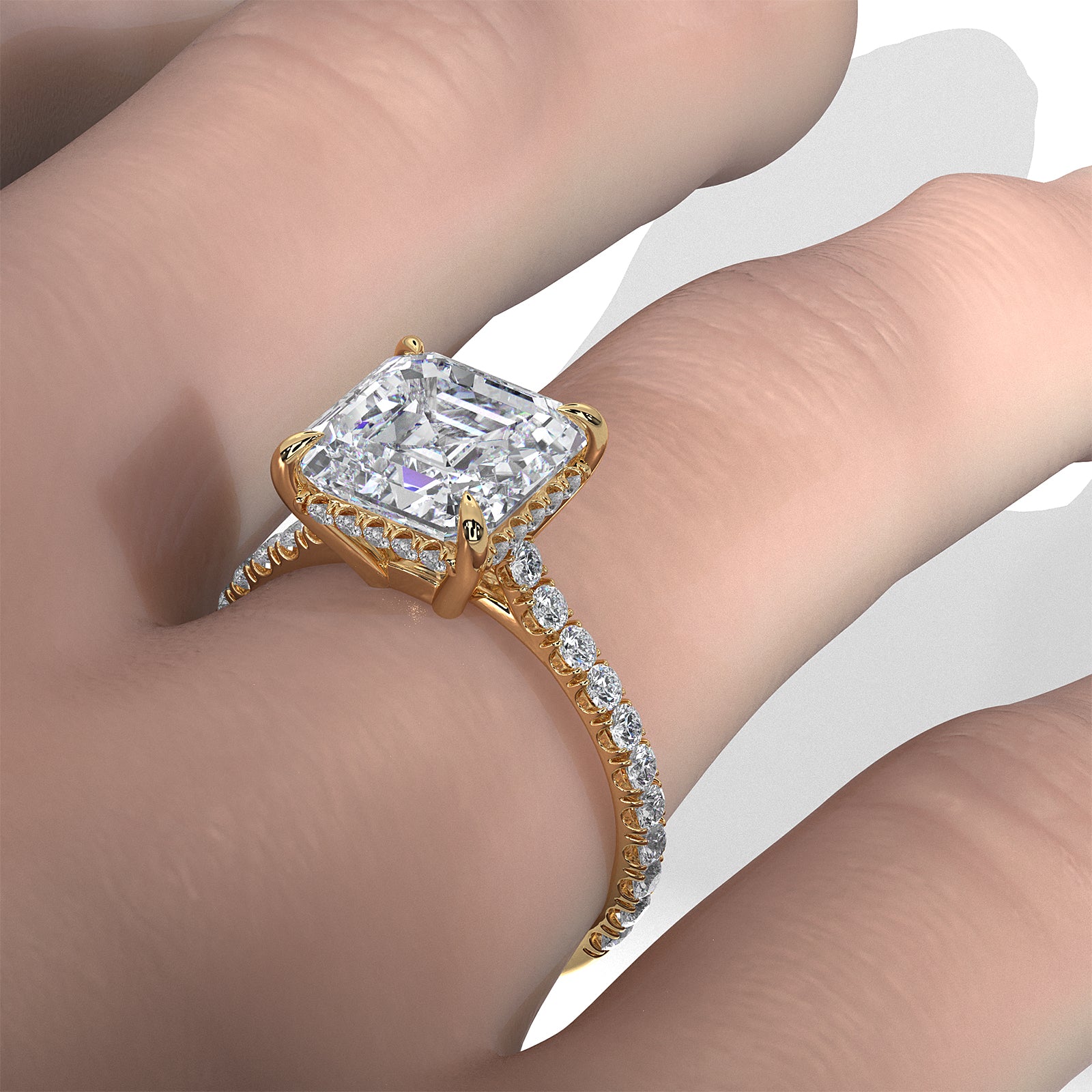 French U Pave Set Hidden Halo Lab Grown Diamond Engagement Ring IGI Certified 3.52 Ctw.