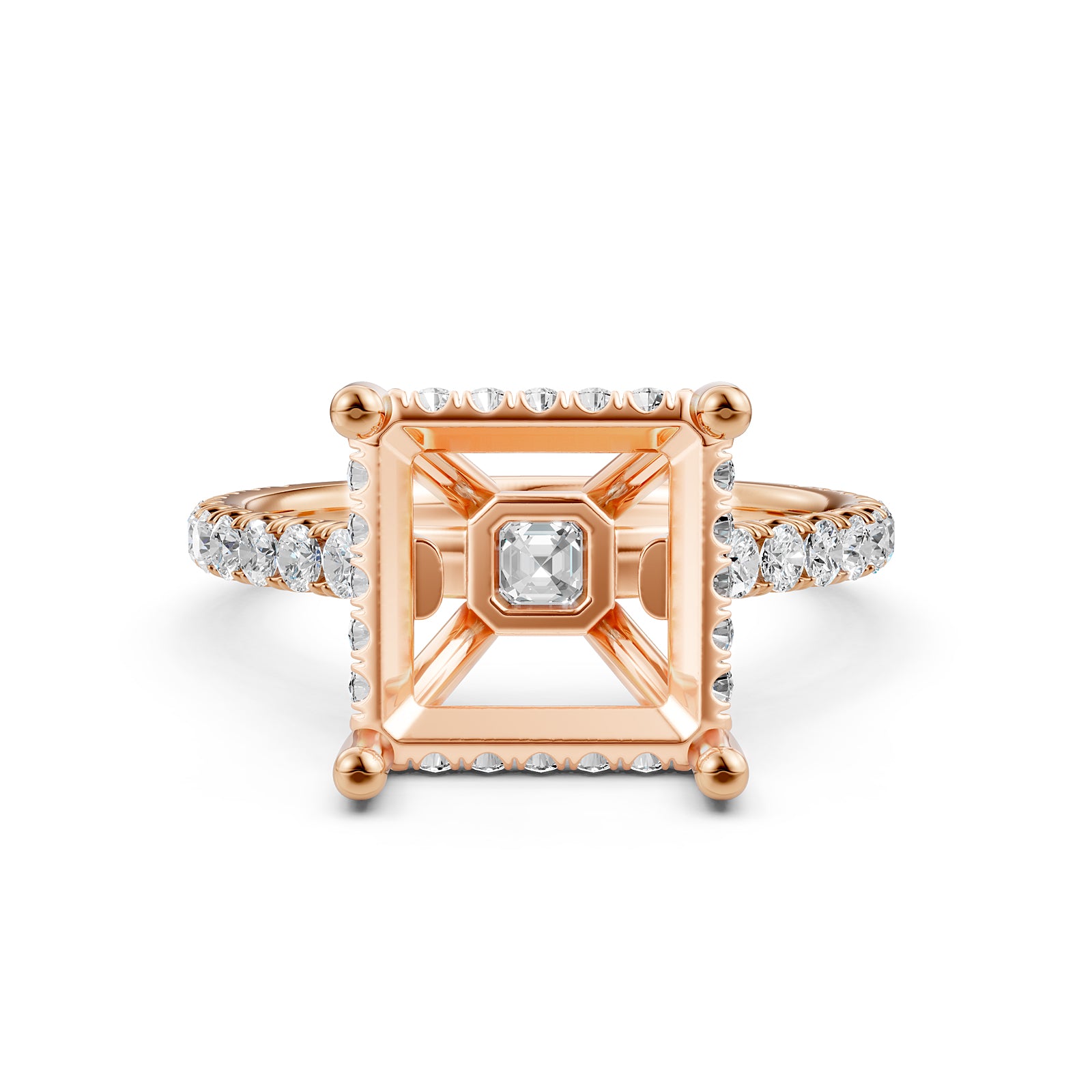 French U Pave Set Hidden Halo Lab Grown Diamond Semi Mount Engagement Ring 0.52 Ct.