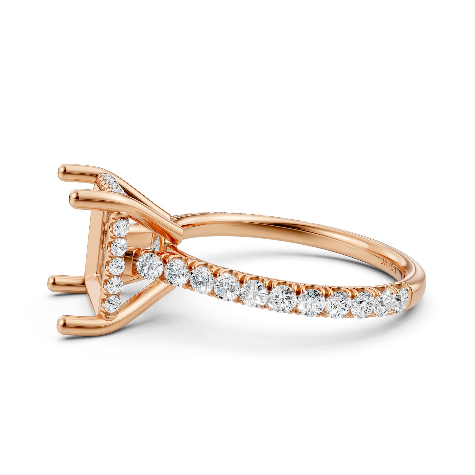 French U Pave Set Hidden Halo Lab Grown Diamond Semi Mount Engagement Ring 0.52 Ct.