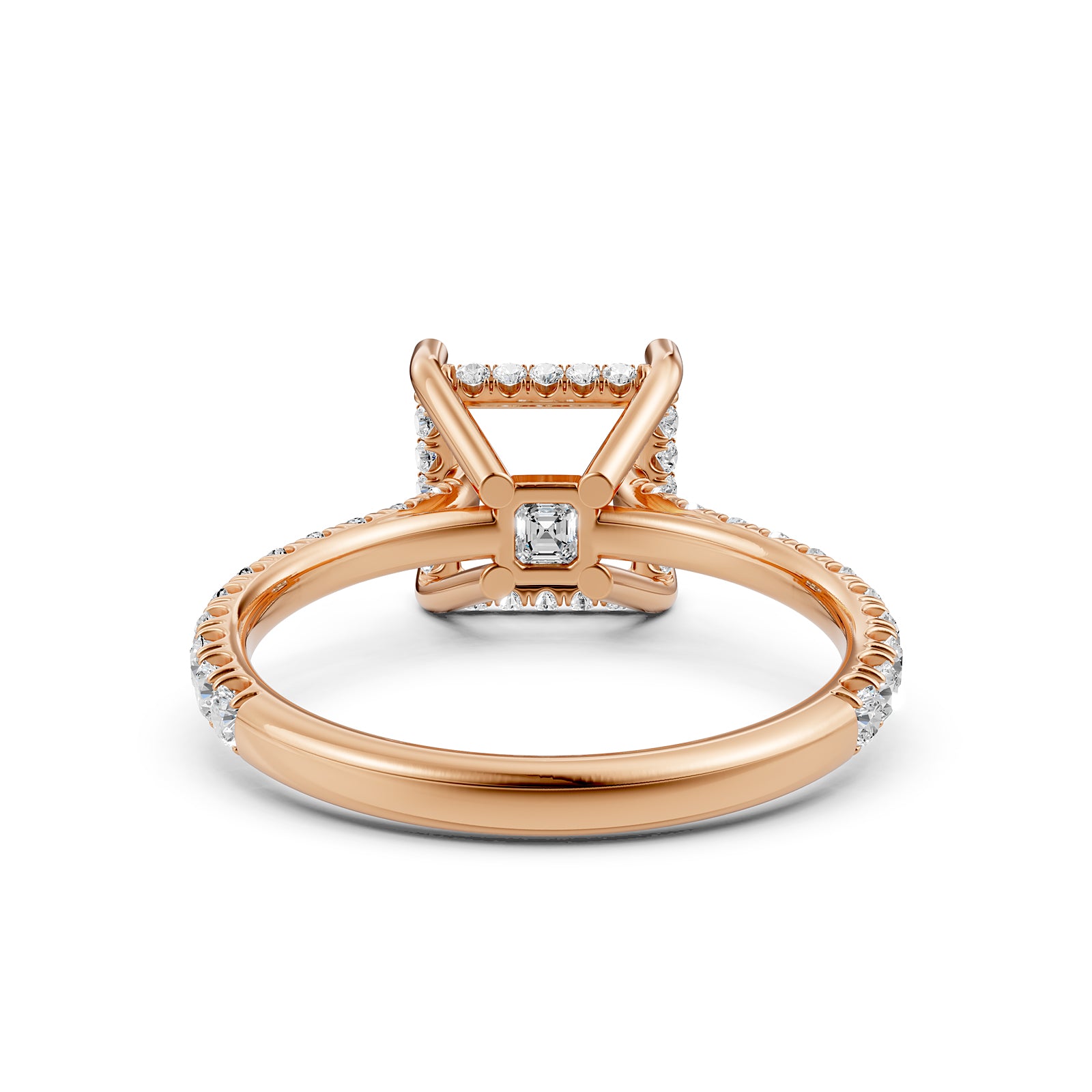 French U Pave Set Hidden Halo Lab Grown Diamond Semi Mount Engagement Ring 0.52 Ct.