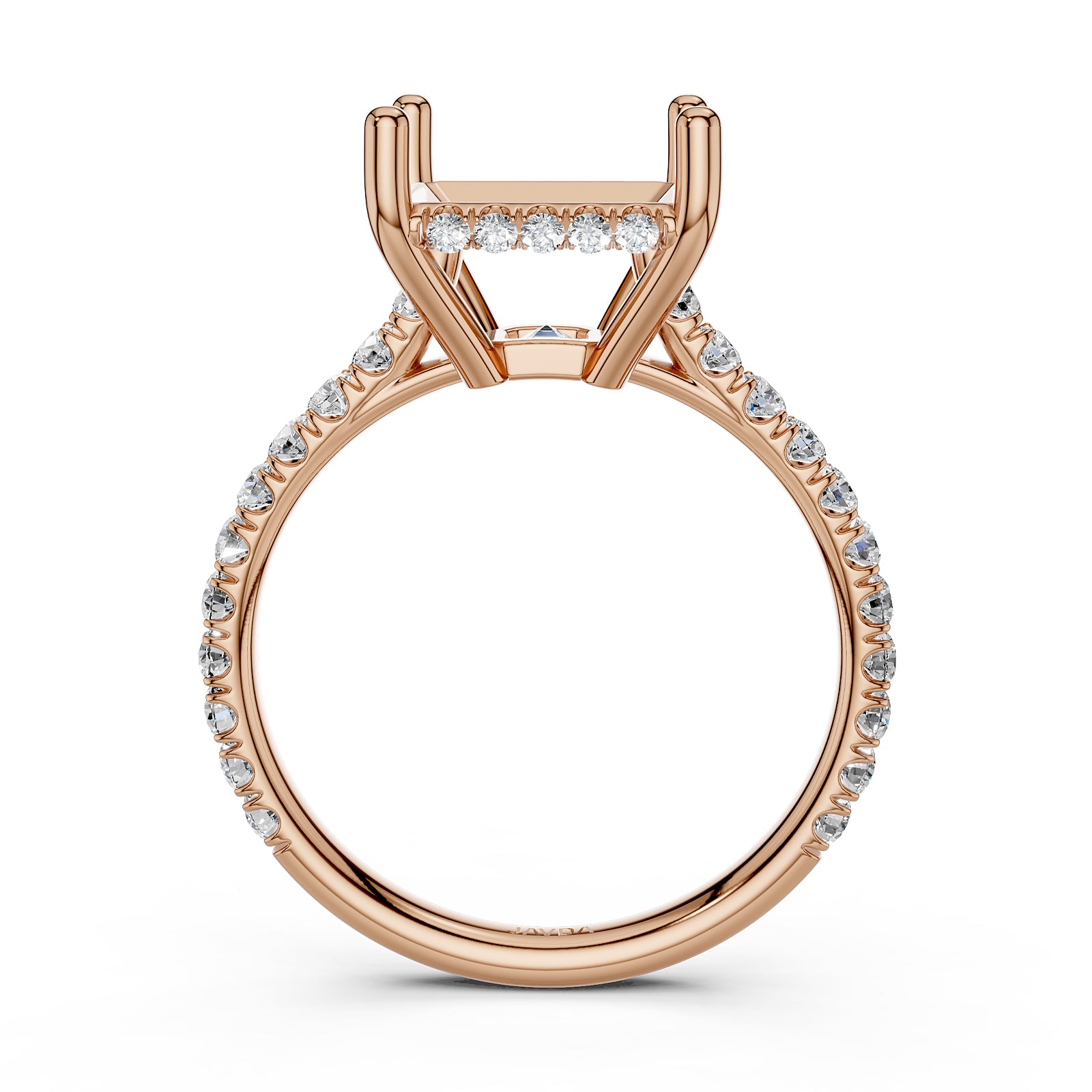 French U Pave Set Hidden Halo Lab Grown Diamond Semi Mount Engagement Ring 0.52 Ct.