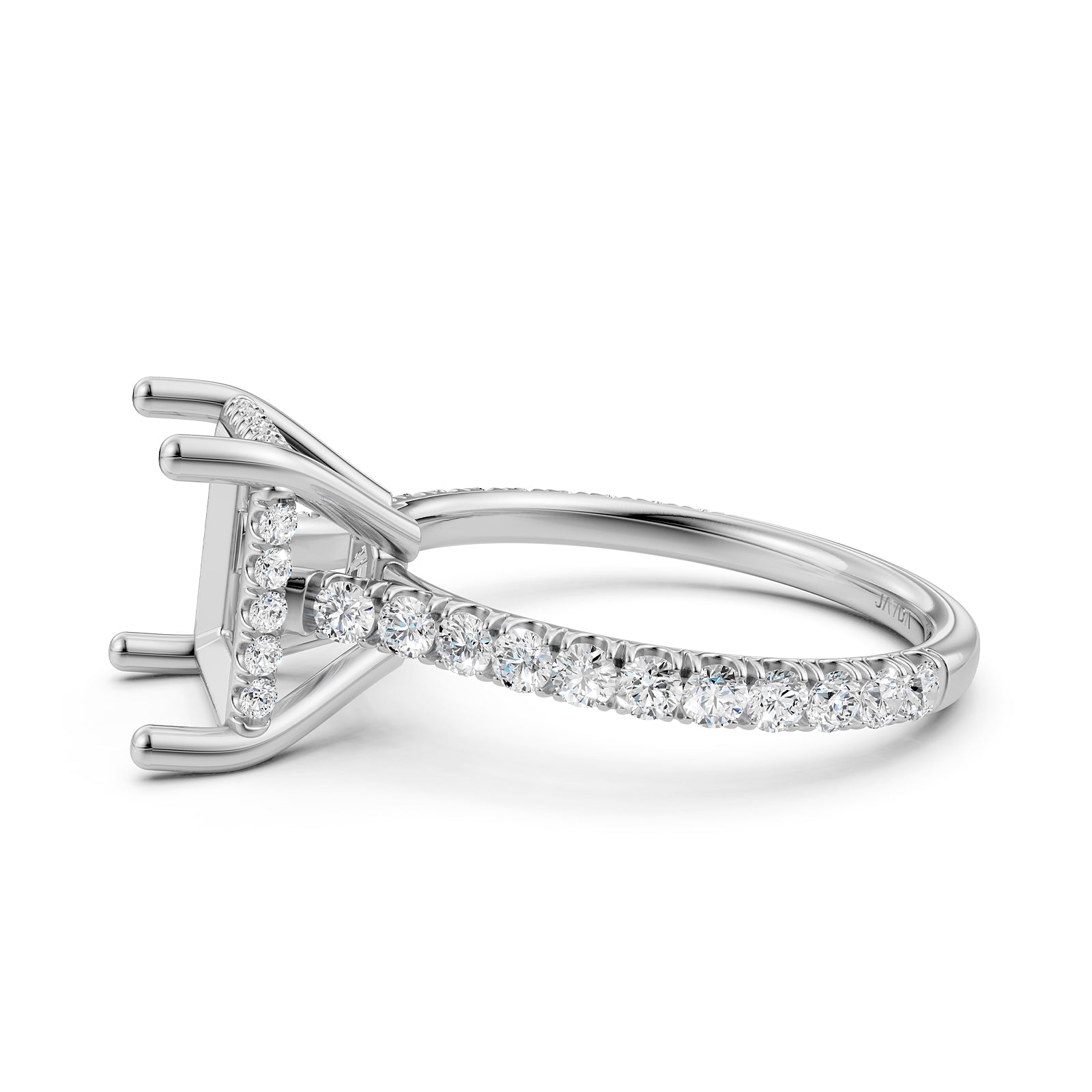 French U Pave Set Hidden Halo Lab Grown Diamond Semi Mount Engagement Ring 0.52 Ct.