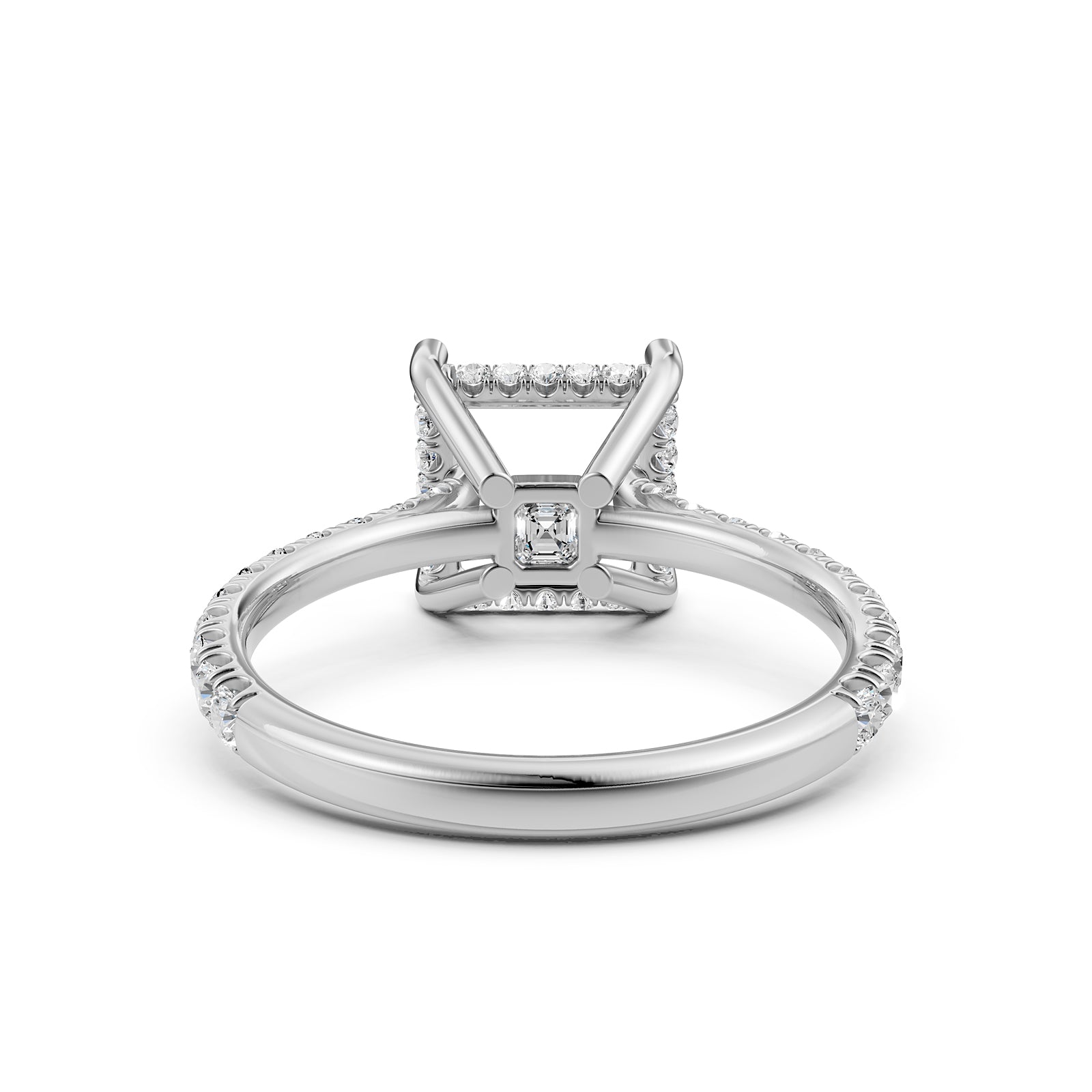 French U Pave Set Hidden Halo Lab Grown Diamond Semi Mount Engagement Ring 0.52 Ct.