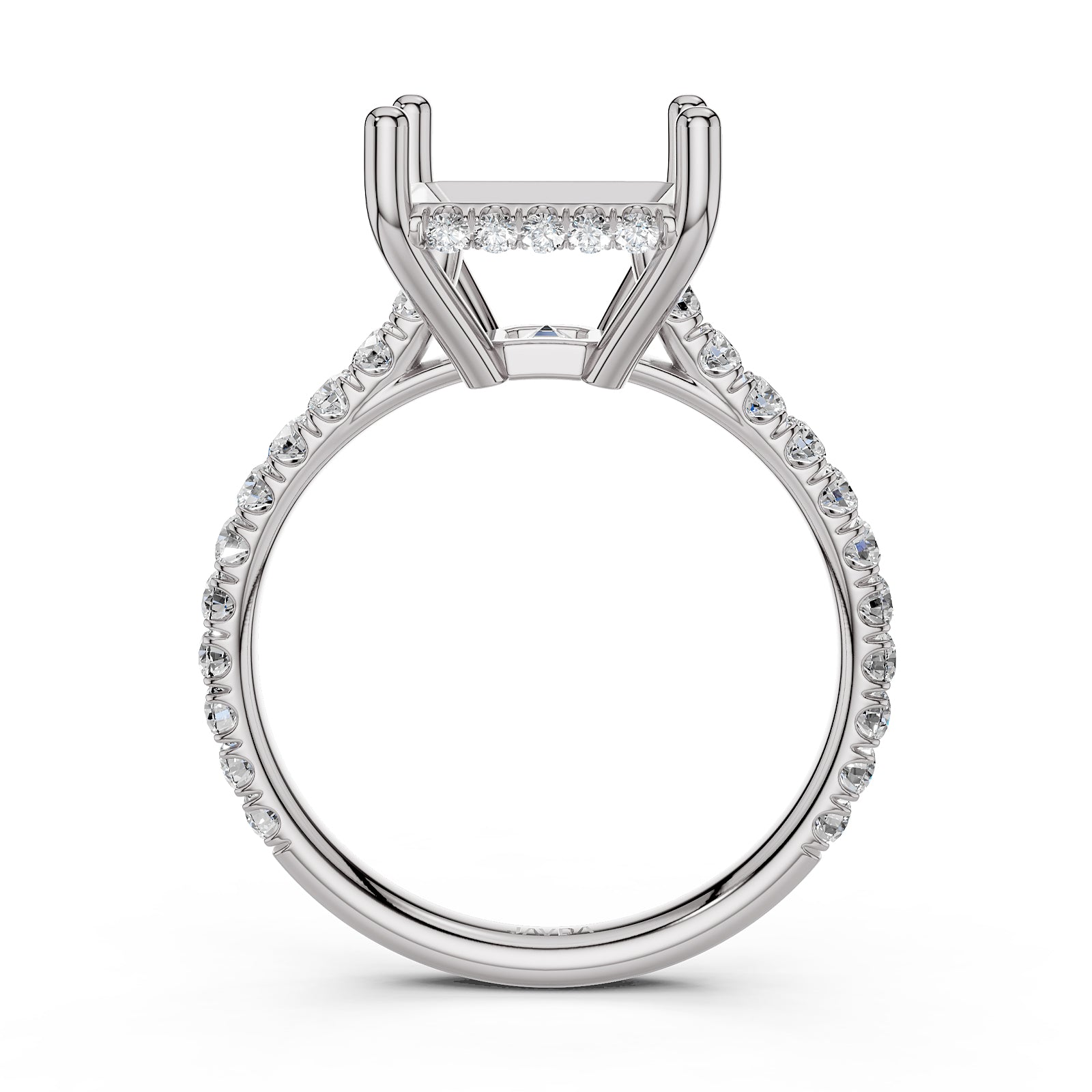 French U Pave Set Hidden Halo Lab Grown Diamond Semi Mount Engagement Ring 0.52 Ct.