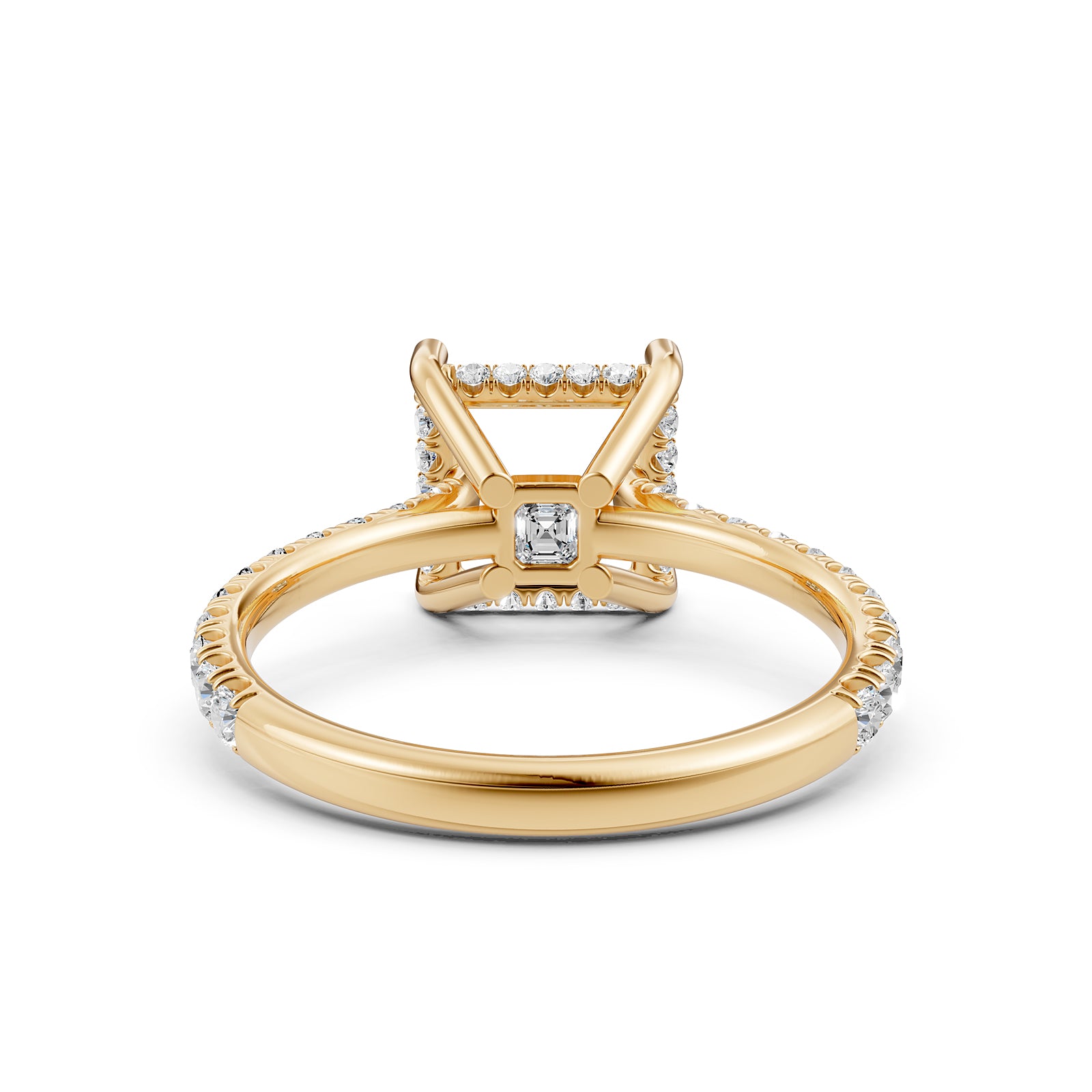 French U Pave Set Hidden Halo Lab Grown Diamond Semi Mount Engagement Ring 0.52 Ct.