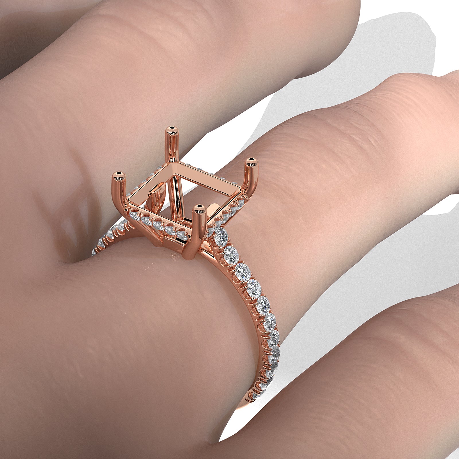 French U Pave Set Hidden Halo Lab Grown Diamond Semi Mount Engagement Ring 0.52 Ct.