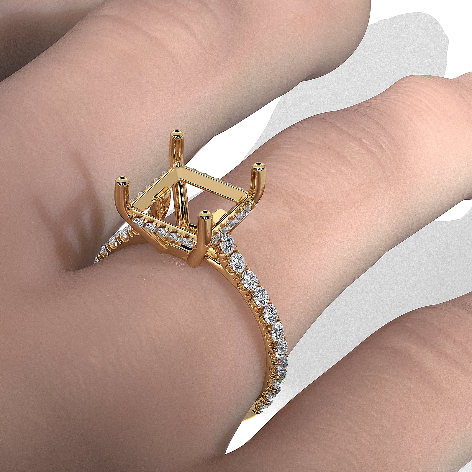 French U Pave Set Hidden Halo Lab Grown Diamond Semi Mount Engagement Ring 0.52 Ct.