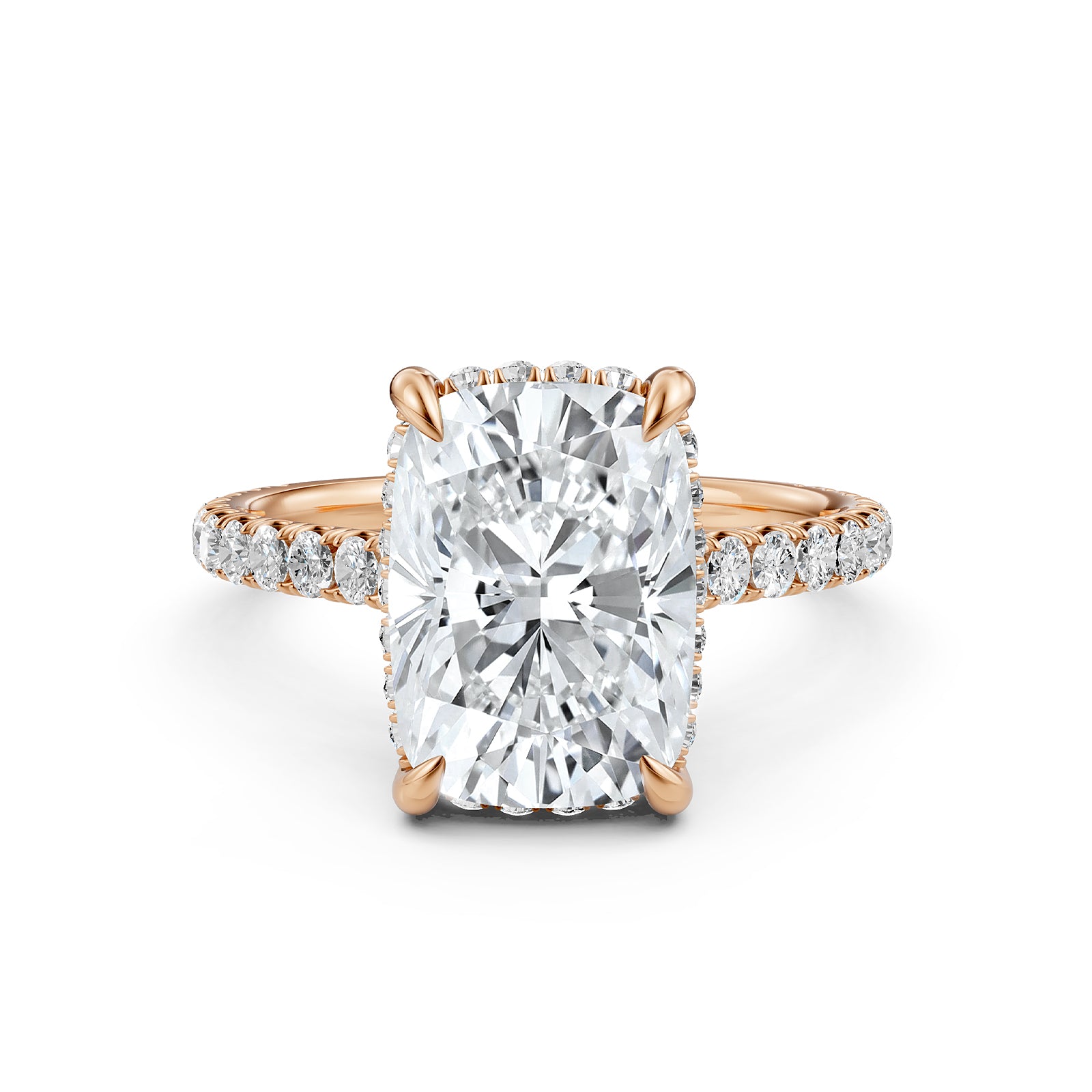 French U Pave Set Hidden Halo Lab Grown Diamond Engagement Ring IGI Certified 3.52 Ctw.