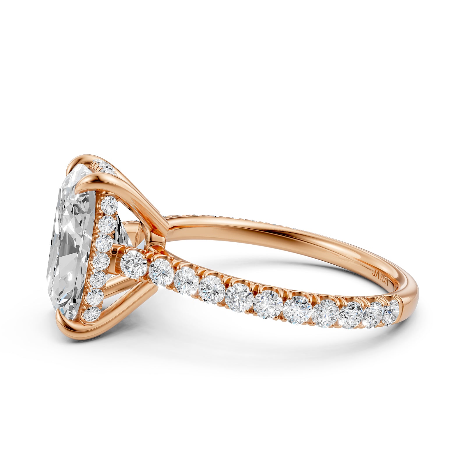 French U Pave Set Hidden Halo Lab Grown Diamond Engagement Ring IGI Certified 3.52 Ctw.