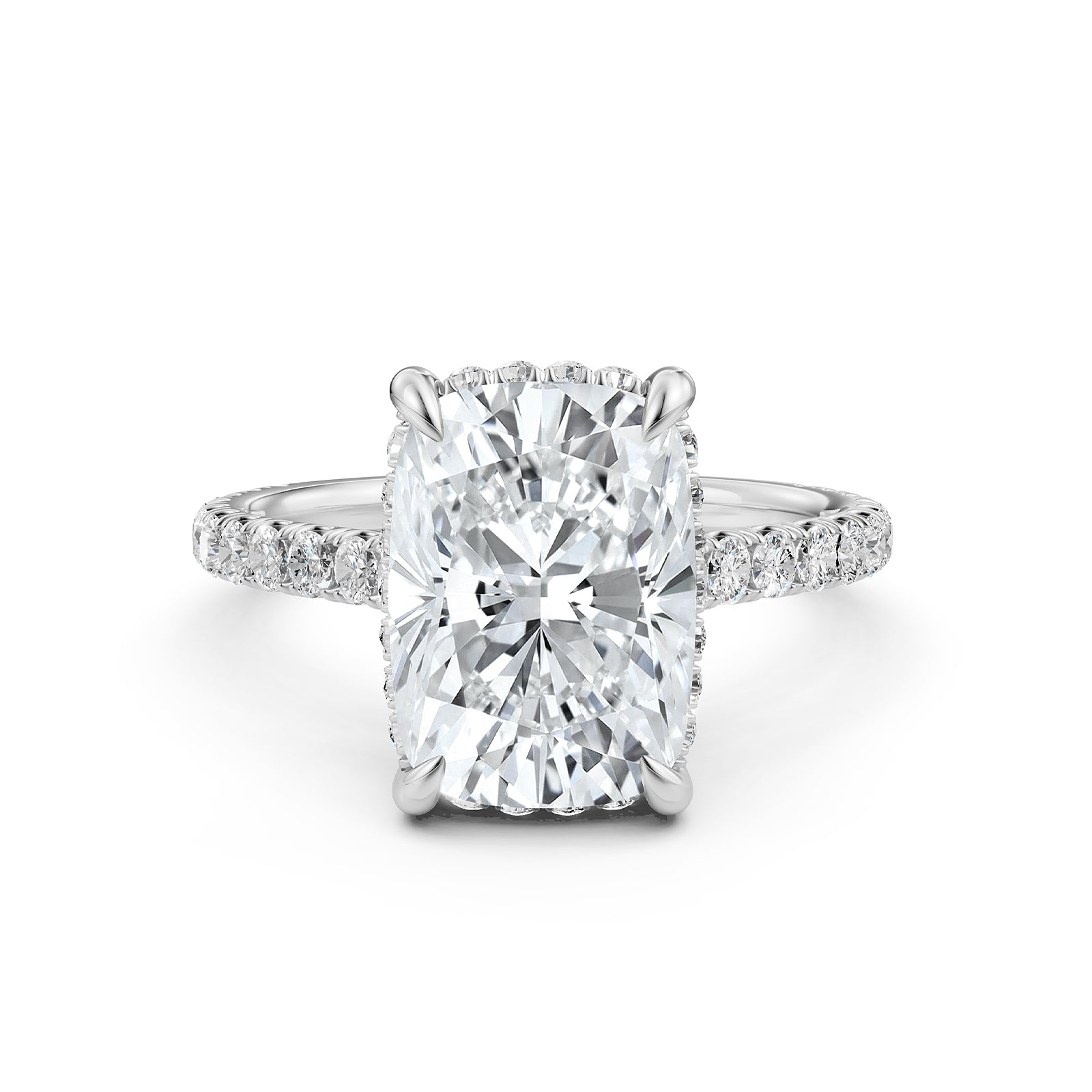 French U Pave Set Hidden Halo Lab Grown Diamond Engagement Ring IGI Certified 3.52 Ctw.