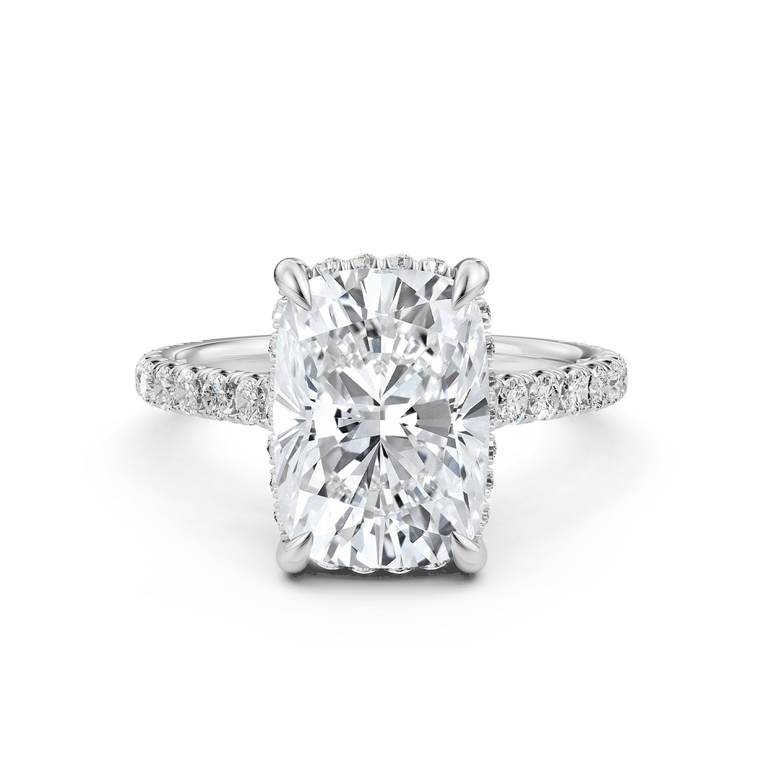 French U Pave Set Hidden Halo Lab Grown Diamond Engagement Ring IGI Certified 3.52 Ctw.