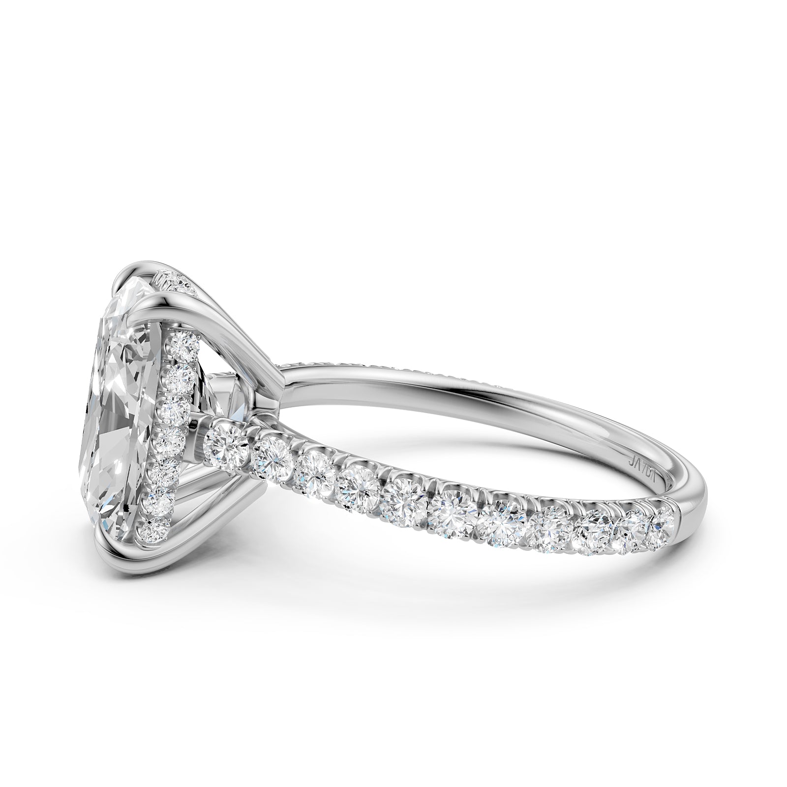 French U Pave Set Hidden Halo Lab Grown Diamond Engagement Ring IGI Certified 3.52 Ctw.