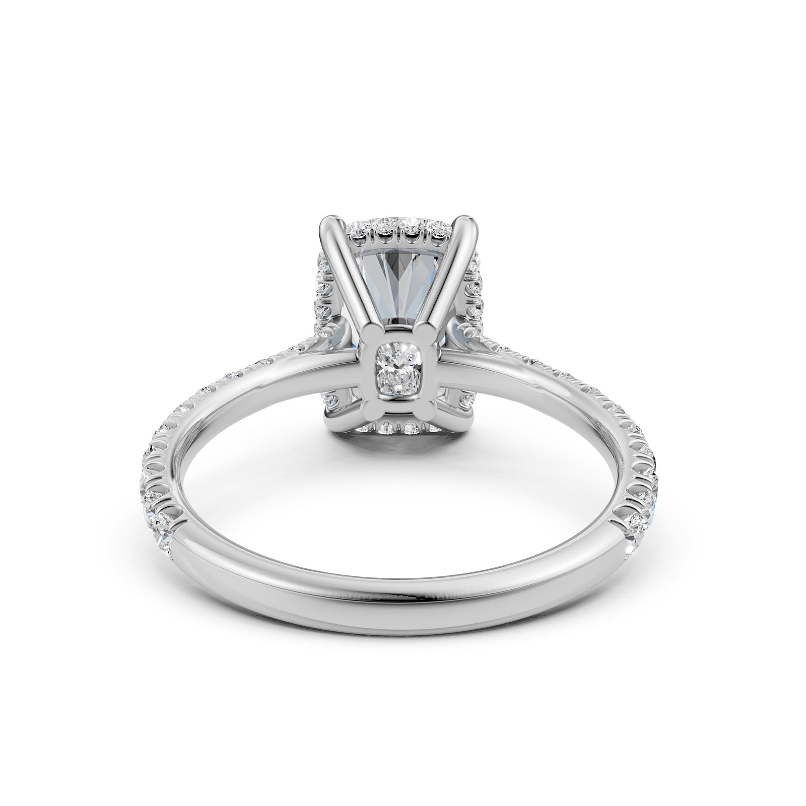 French U Pave Set Hidden Halo Lab Grown Diamond Engagement Ring IGI Certified 3.52 Ctw.