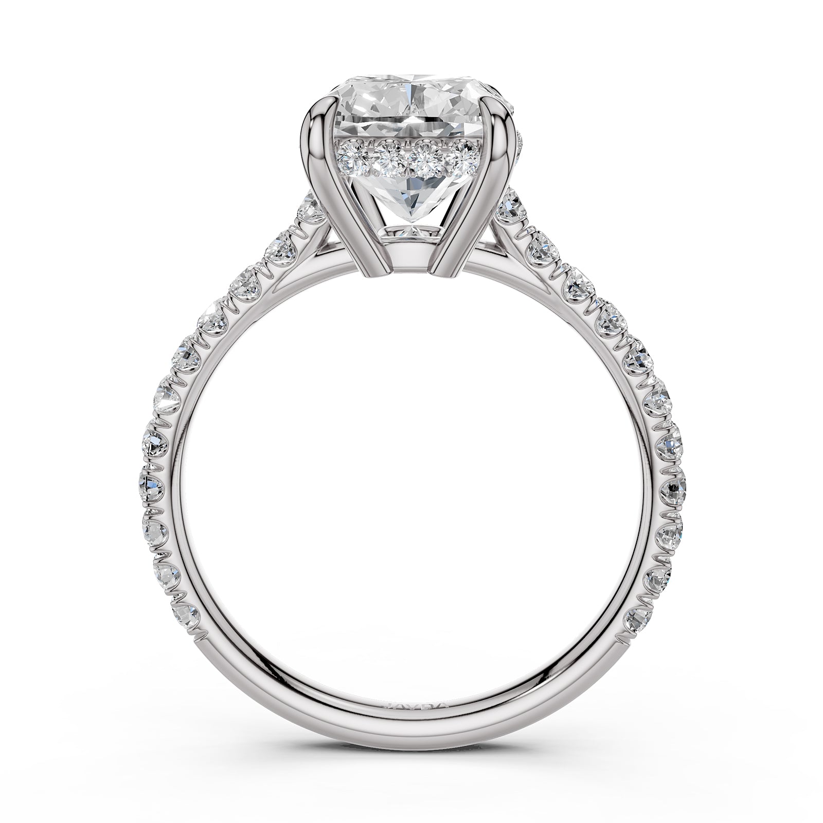 French U Pave Set Hidden Halo Lab Grown Diamond Engagement Ring IGI Certified 3.52 Ctw.