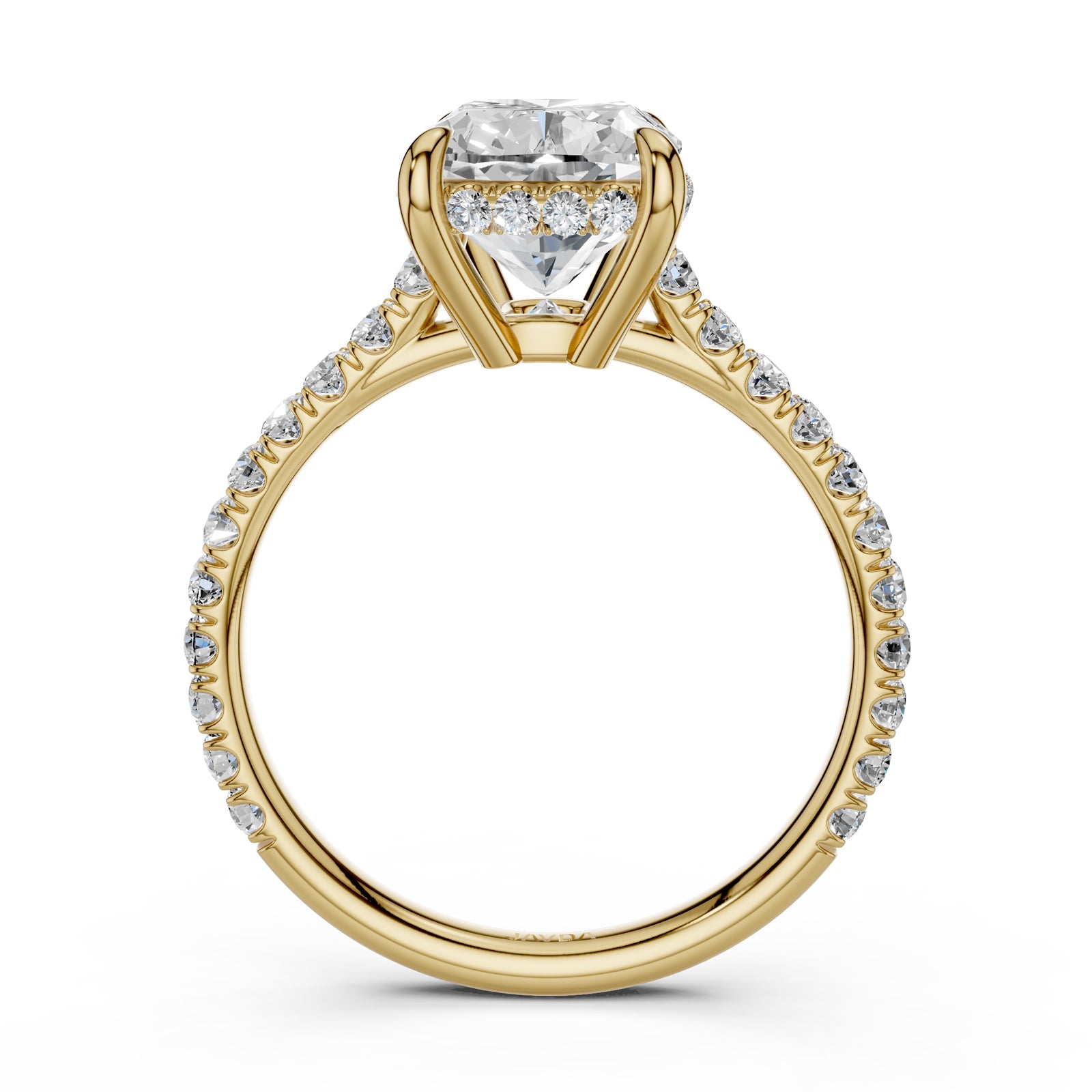 French U Pave Set Hidden Halo Lab Grown Diamond Engagement Ring IGI Certified 3.52 Ctw.