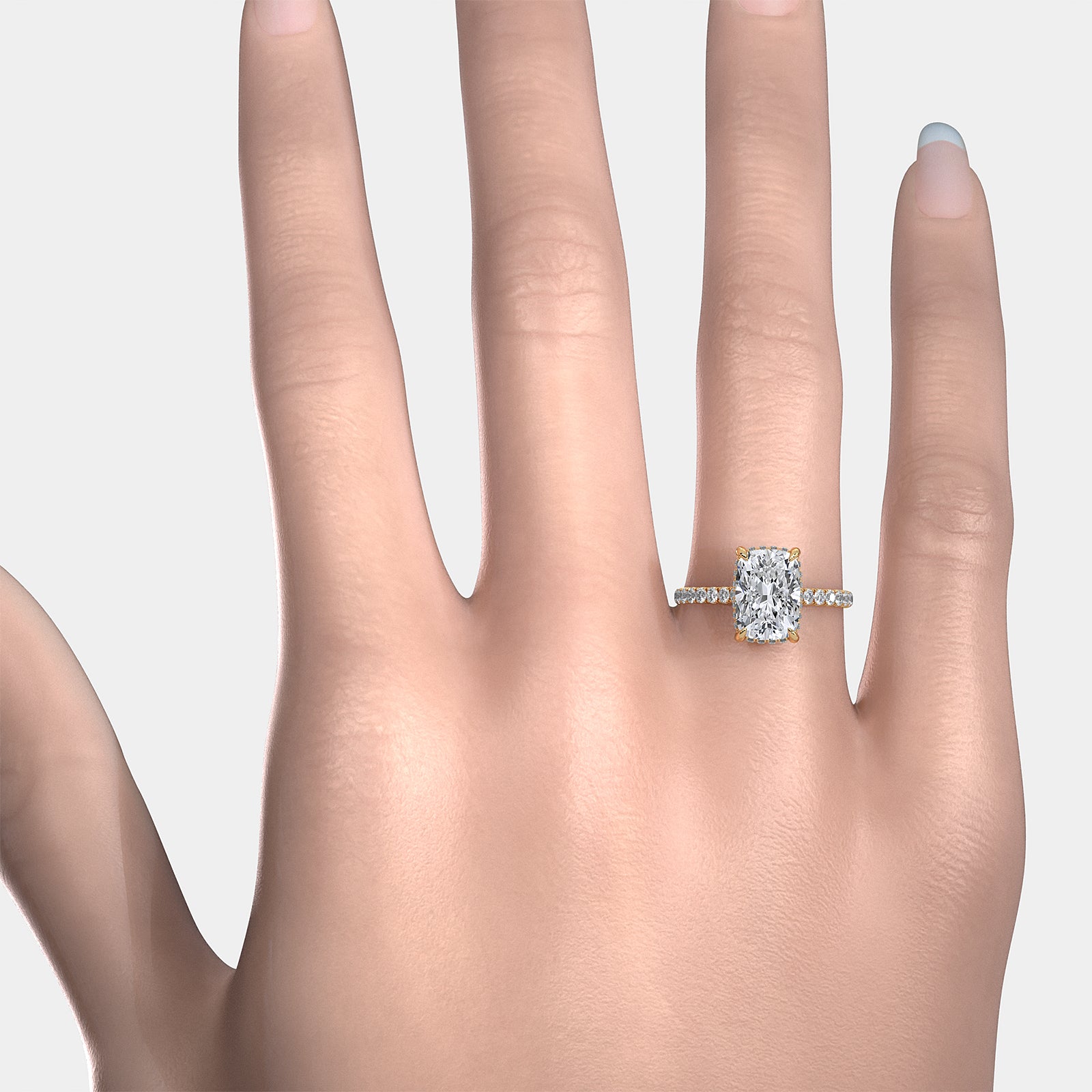 French U Pave Set Hidden Halo Lab Grown Diamond Engagement Ring IGI Certified 3.52 Ctw.