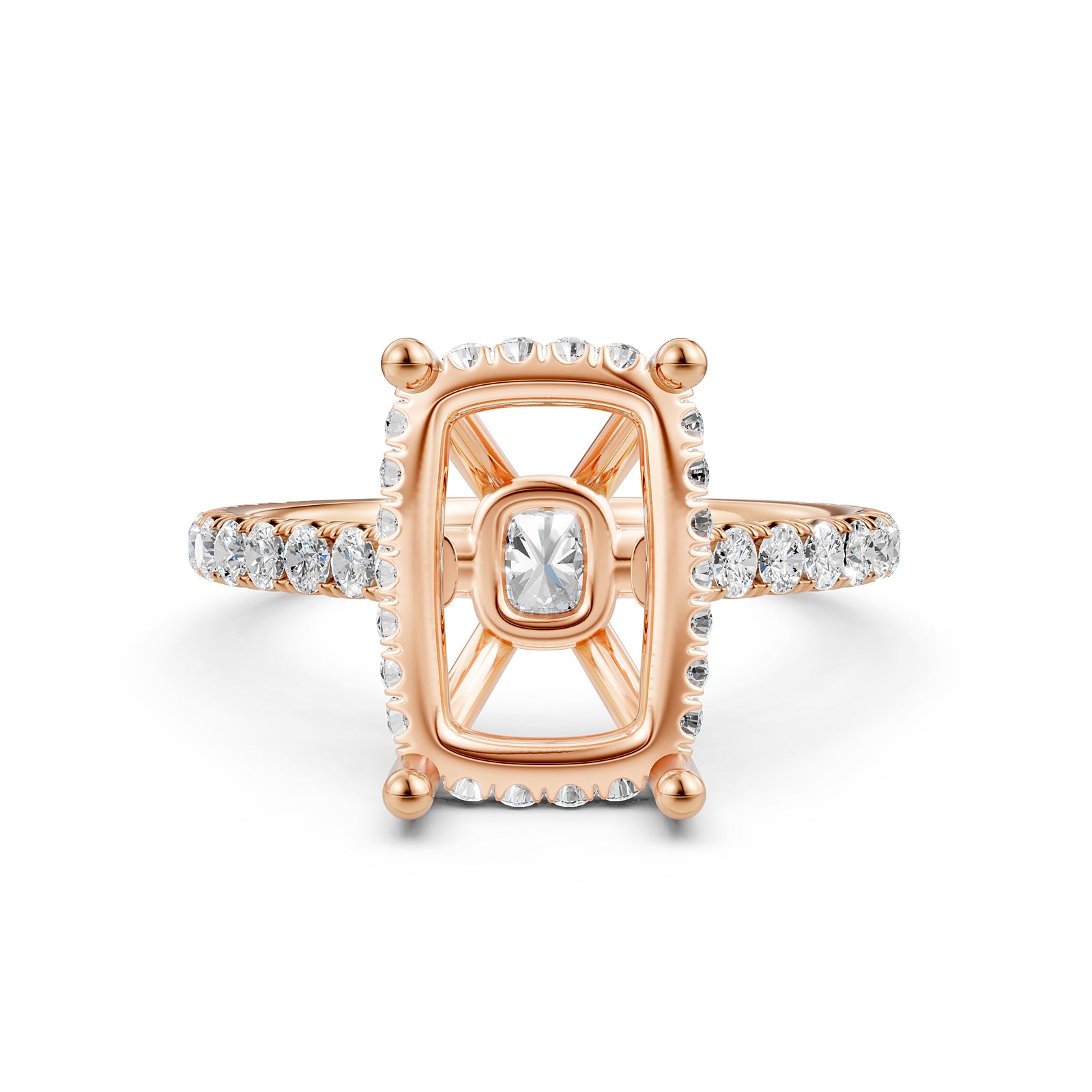 French U Pave Set Hidden Halo Lab Grown Diamond Semi Mount Engagement Ring 0.52 Ct.