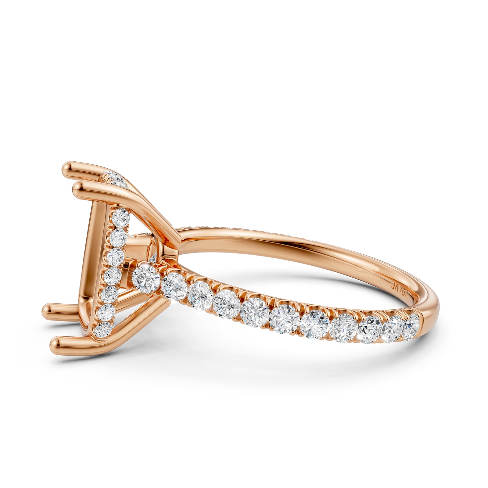 French U Pave Set Hidden Halo Lab Grown Diamond Semi Mount Engagement Ring 0.52 Ct.