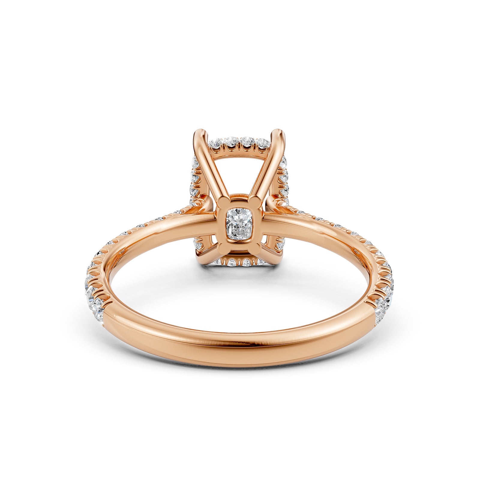 French U Pave Set Hidden Halo Lab Grown Diamond Semi Mount Engagement Ring 0.52 Ct.