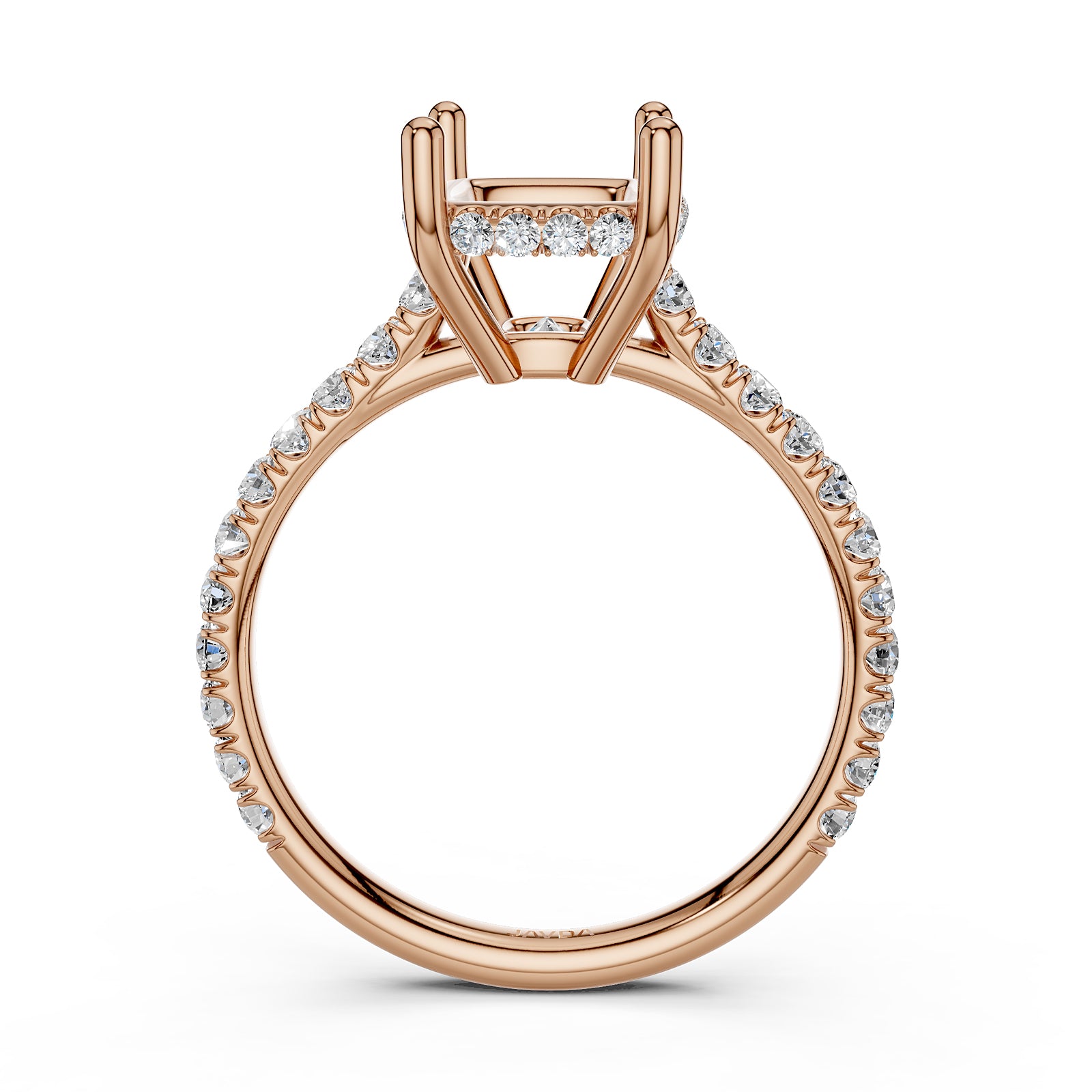 French U Pave Set Hidden Halo Lab Grown Diamond Semi Mount Engagement Ring 0.52 Ct.