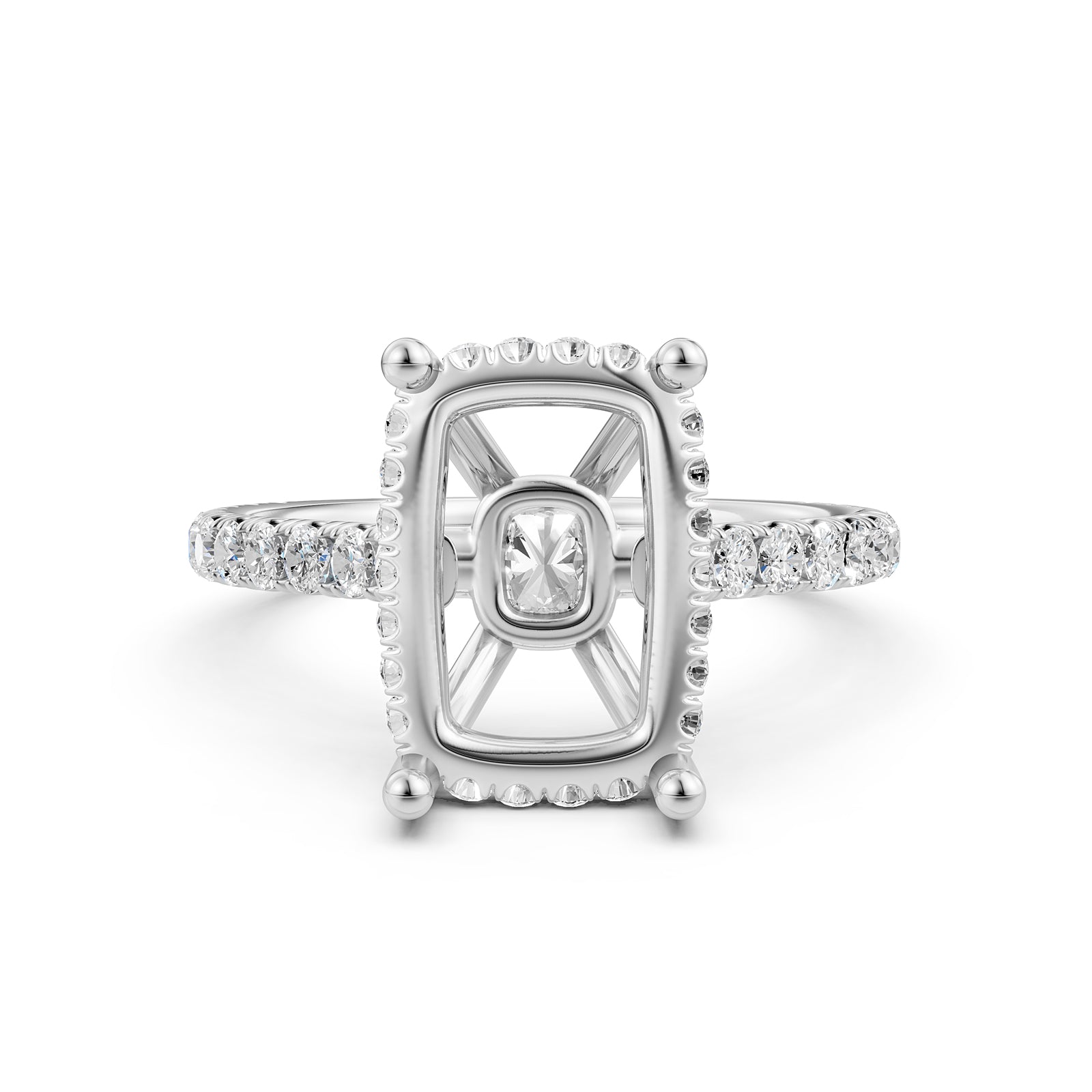 French U Pave Set Hidden Halo Lab Grown Diamond Semi Mount Engagement Ring 0.52 Ct.
