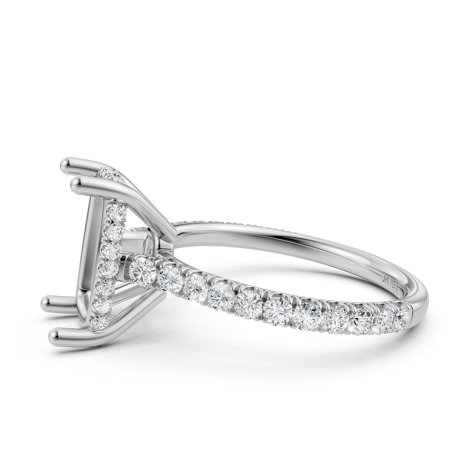 French U Pave Set Hidden Halo Lab Grown Diamond Semi Mount Engagement Ring 0.52 Ct.