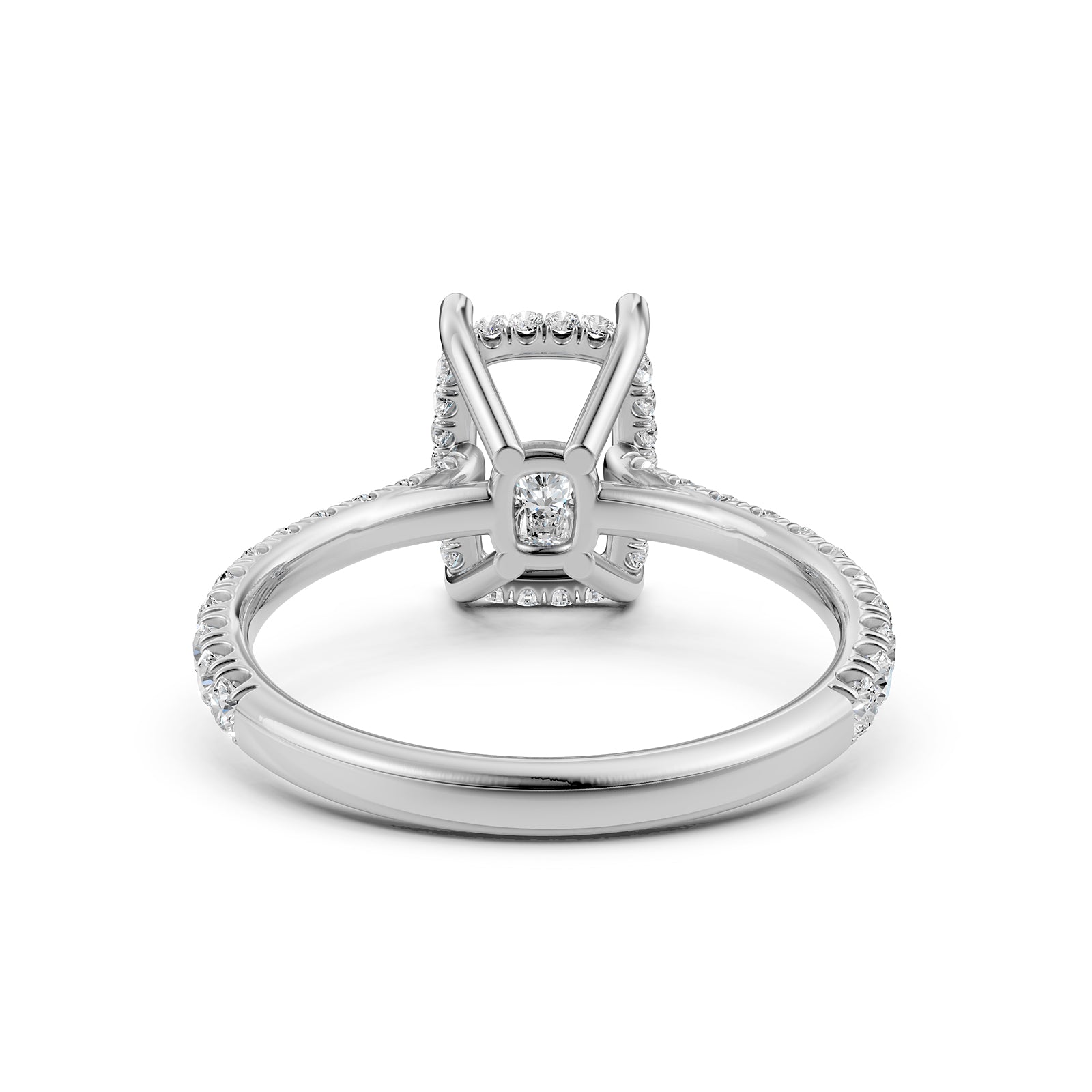 French U Pave Set Hidden Halo Lab Grown Diamond Semi Mount Engagement Ring 0.52 Ct.