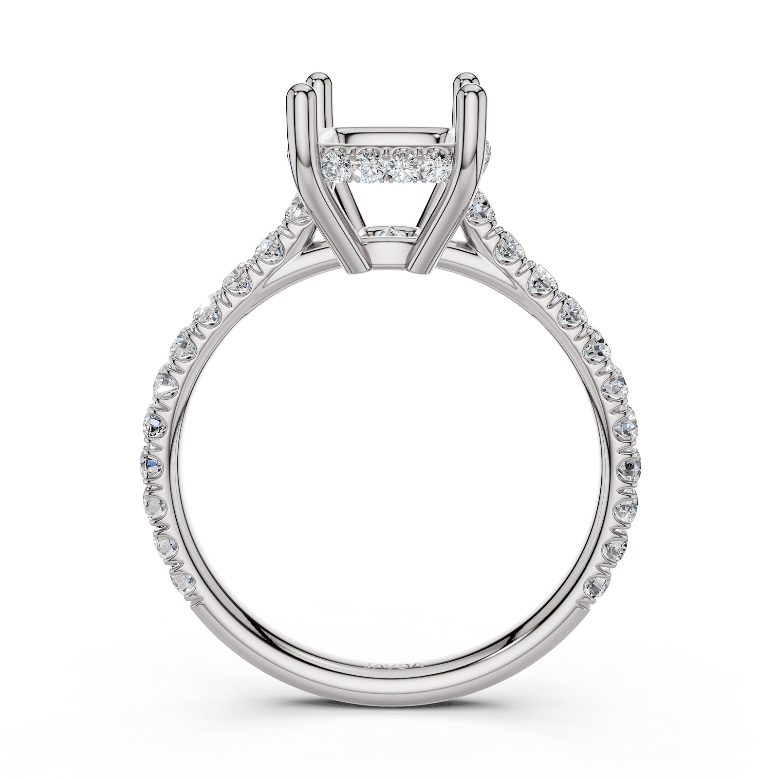 French U Pave Set Hidden Halo Lab Grown Diamond Semi Mount Engagement Ring 0.52 Ct.