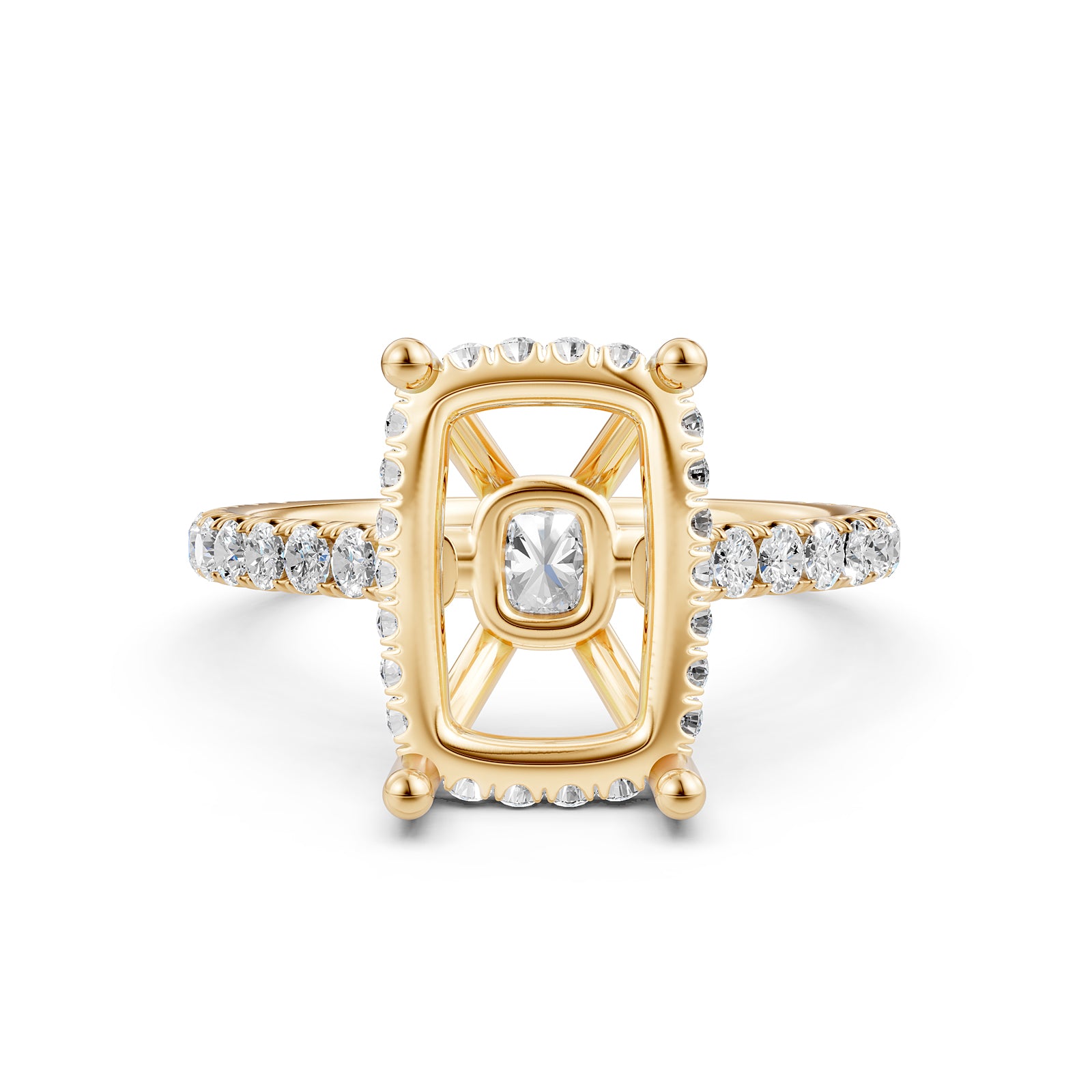 French U Pave Set Hidden Halo Lab Grown Diamond Semi Mount Engagement Ring 0.52 Ct.