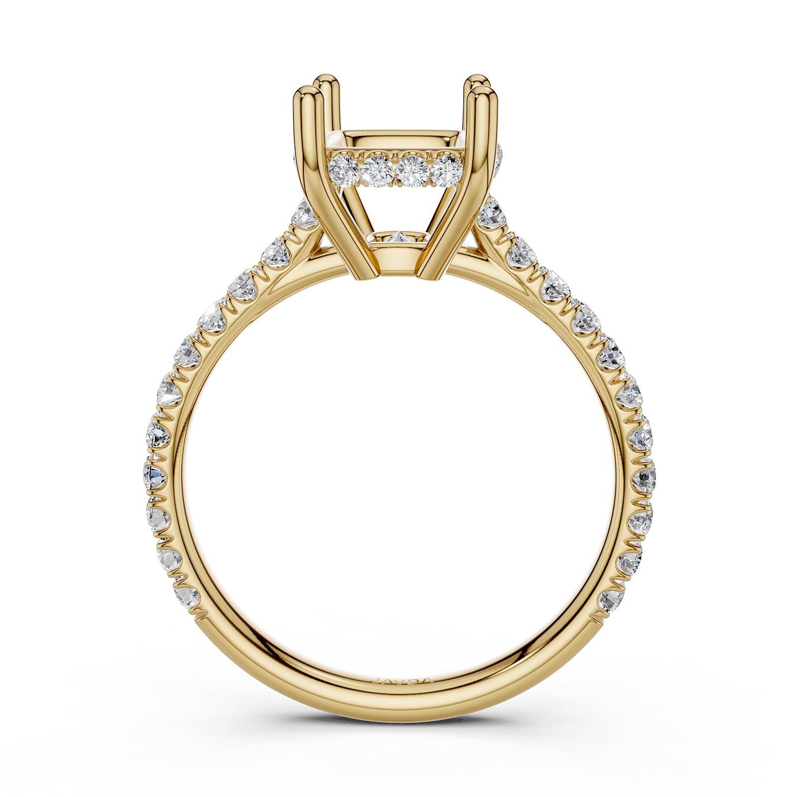 French U Pave Set Hidden Halo Lab Grown Diamond Semi Mount Engagement Ring 0.52 Ct.