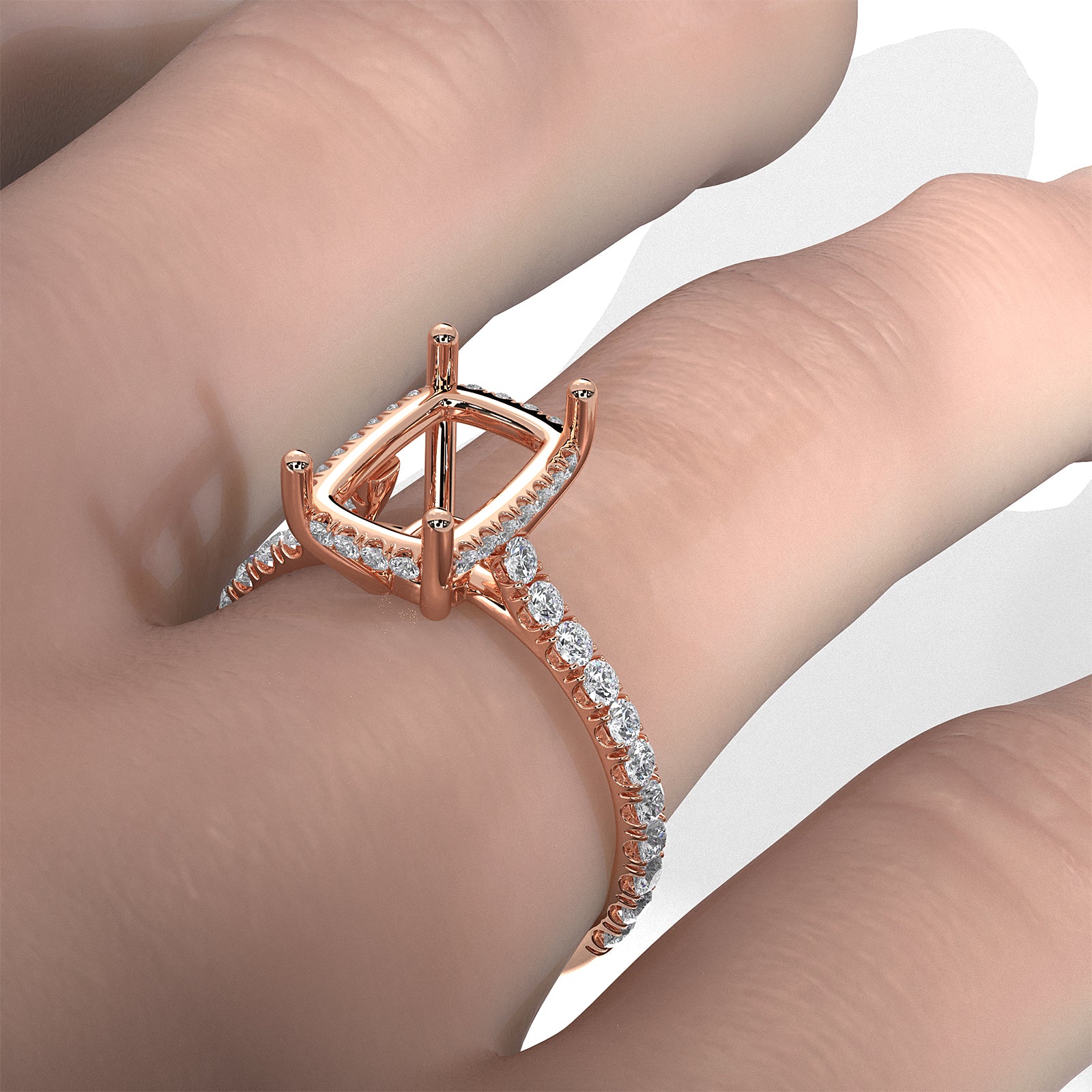 French U Pave Set Hidden Halo Lab Grown Diamond Semi Mount Engagement Ring 0.52 Ct.