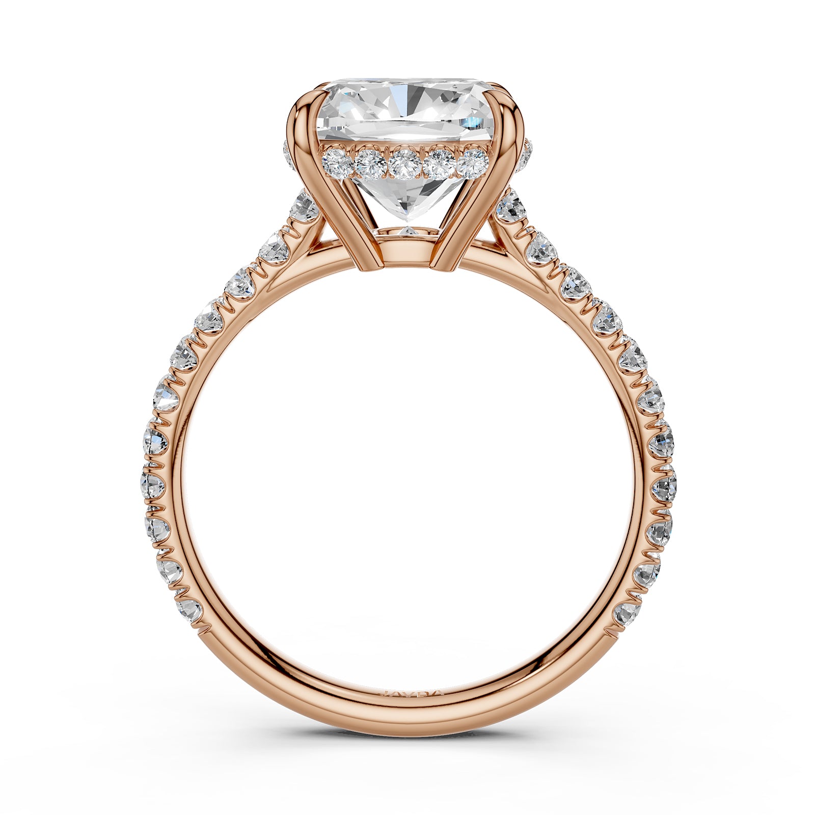 French U Pave Set Hidden Halo Lab Grown Diamond Engagement Ring IGI Certified 3.52 Ctw.